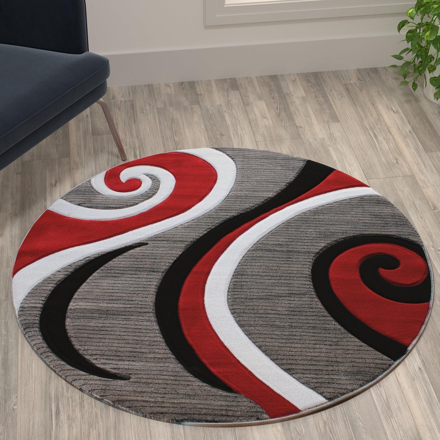 image:imageFlash Furniture Athos Collection Abstract Area Rug Sculpted HighLow Pile Turquoise Olefin Rug 3 x 16 Area Rug Jute Backing Entryway Living Room BedroomRed