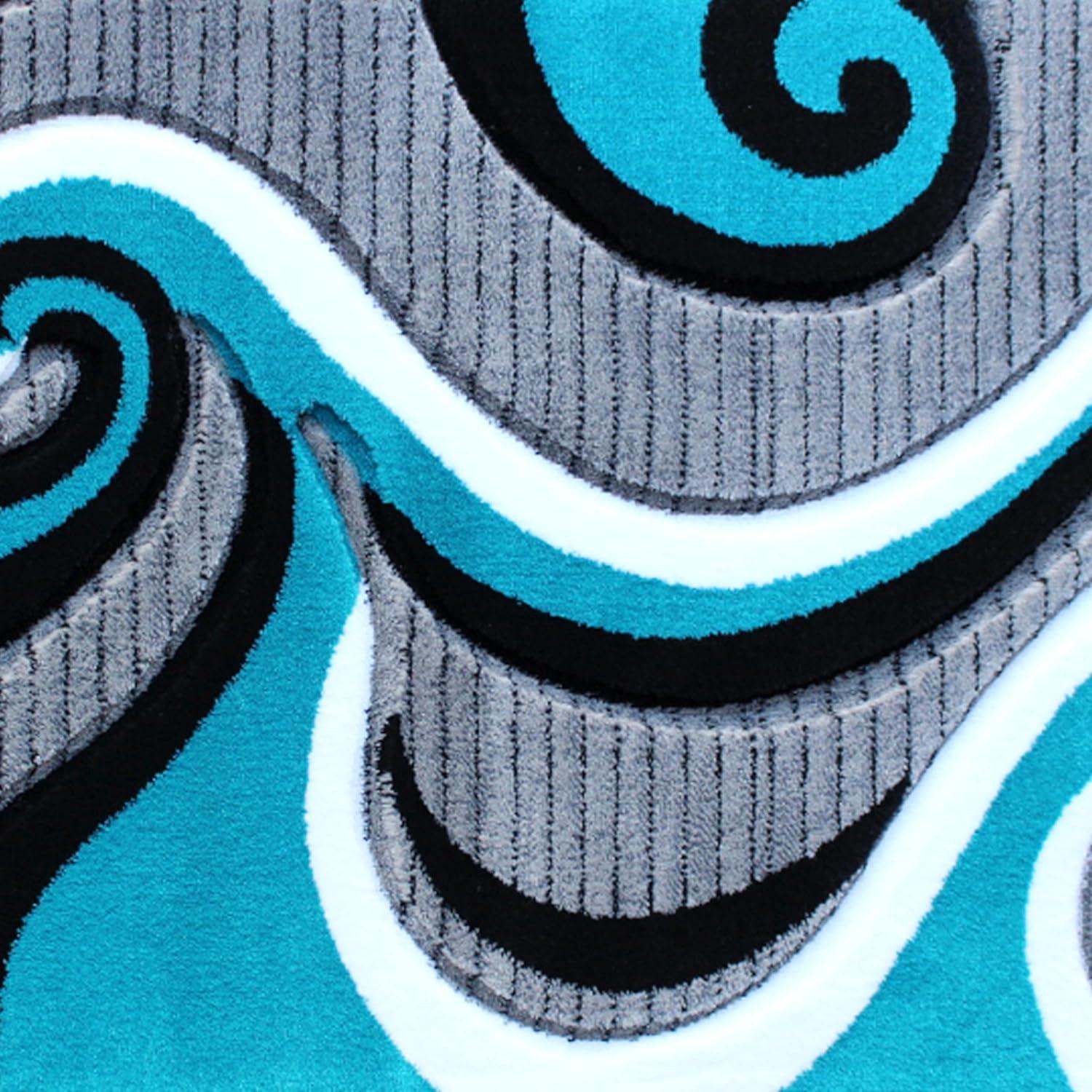 image:imageFlash Furniture Athos Collection Abstract Area Rug Sculpted HighLow Pile Turquoise Olefin Rug 3 x 16 Area Rug Jute Backing Entryway Living Room BedroomTurquoise