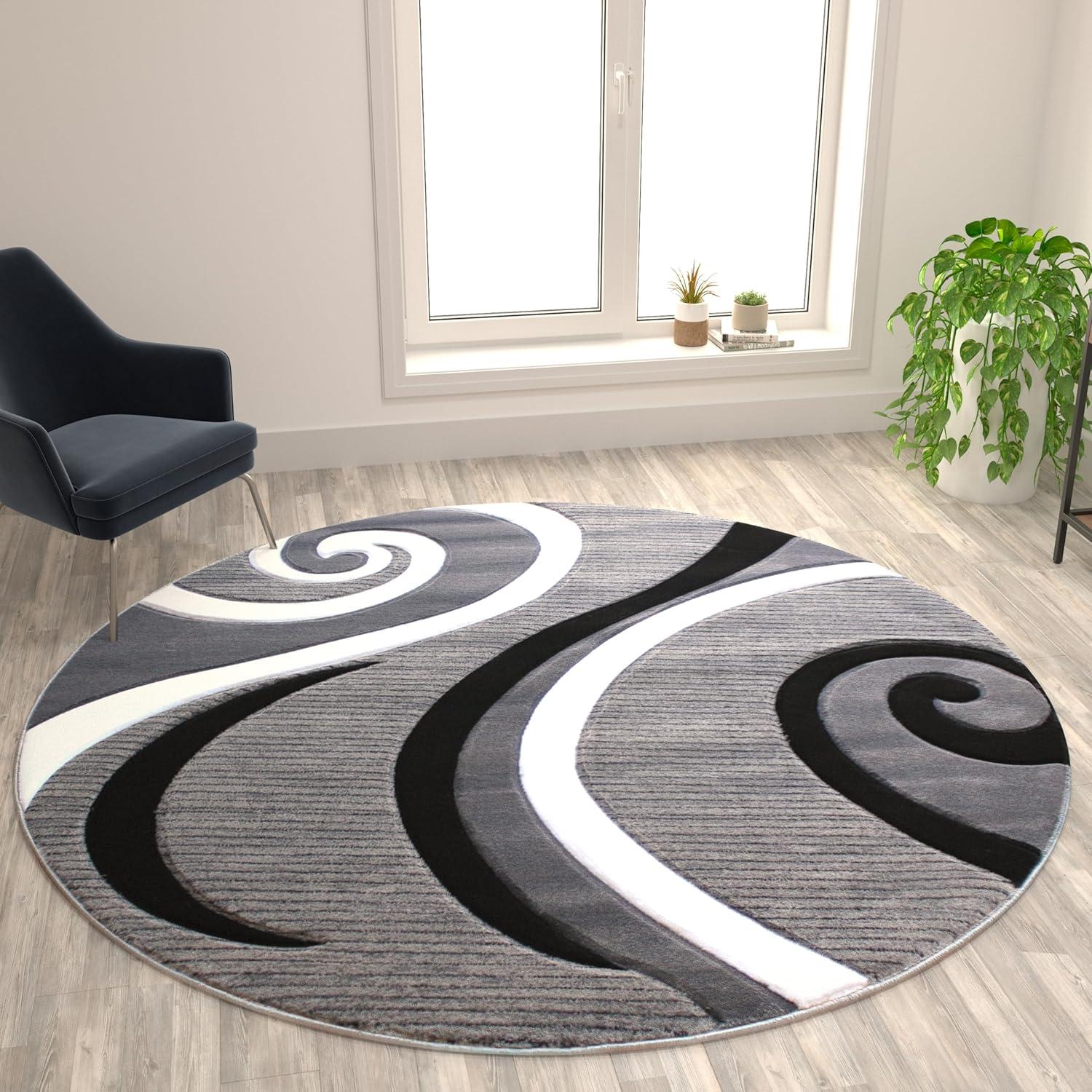image:imageFlash Furniture Athos Collection Abstract Area Rug Sculpted HighLow Pile Turquoise Olefin Rug 3 x 16 Area Rug Jute Backing Entryway Living Room BedroomGrey