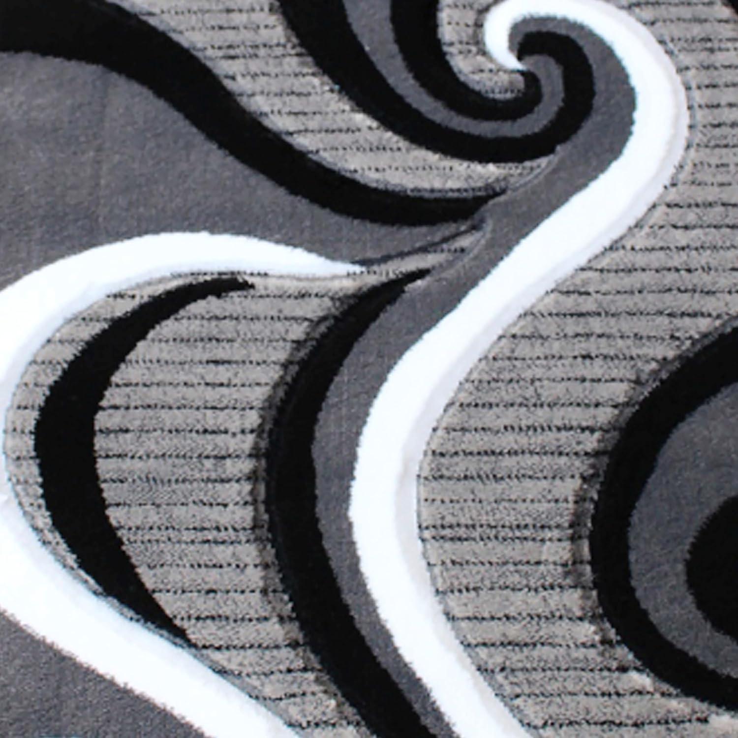 image:imageFlash Furniture Athos Collection Abstract Area Rug Sculpted HighLow Pile Turquoise Olefin Rug 3 x 16 Area Rug Jute Backing Entryway Living Room BedroomGrey