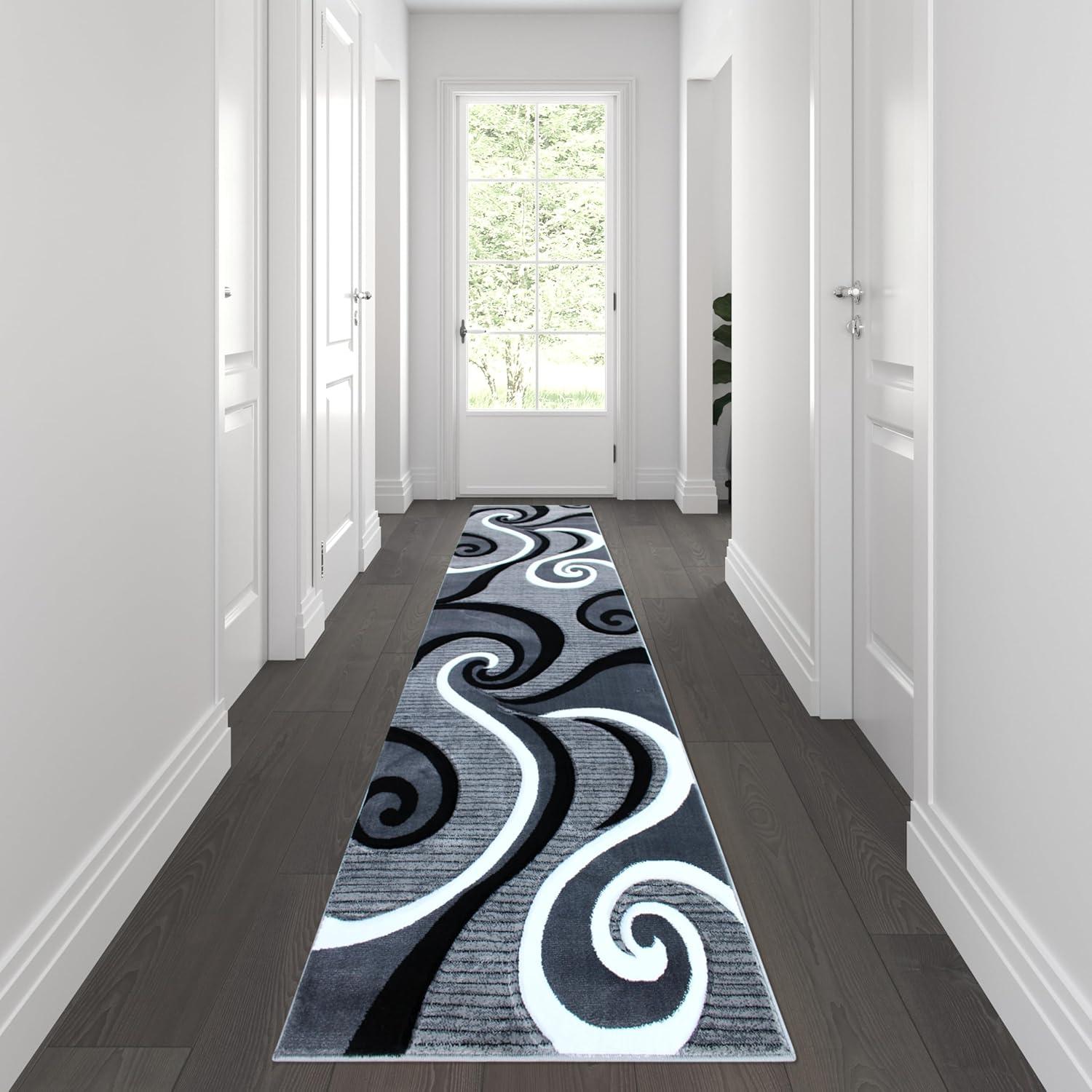 image:imageFlash Furniture Athos Collection Abstract Area Rug Sculpted HighLow Pile Turquoise Olefin Rug 3 x 16 Area Rug Jute Backing Entryway Living Room BedroomGrey