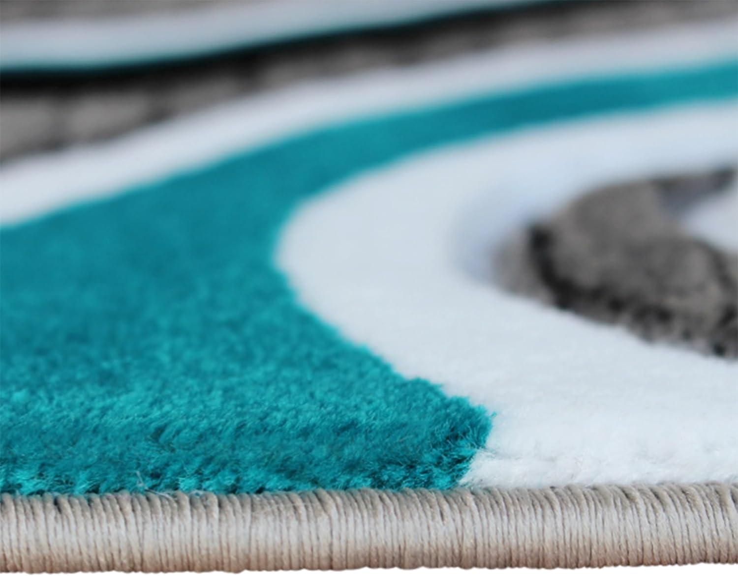 image:imageFlash Furniture Athos Collection Abstract Area Rug Sculpted HighLow Pile Turquoise Olefin Rug 3 x 16 Area Rug Jute Backing Entryway Living Room BedroomTurquoise