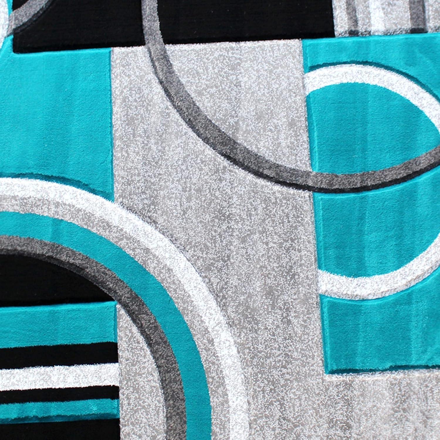 image:imageFlash Furniture Audra Collection Geometric Abstract Area Rug HighLow Pile Turquoise Olefin Rug 5 x 5 Area Rug Jute Backing Entryway Living Room BedroomTurquoise