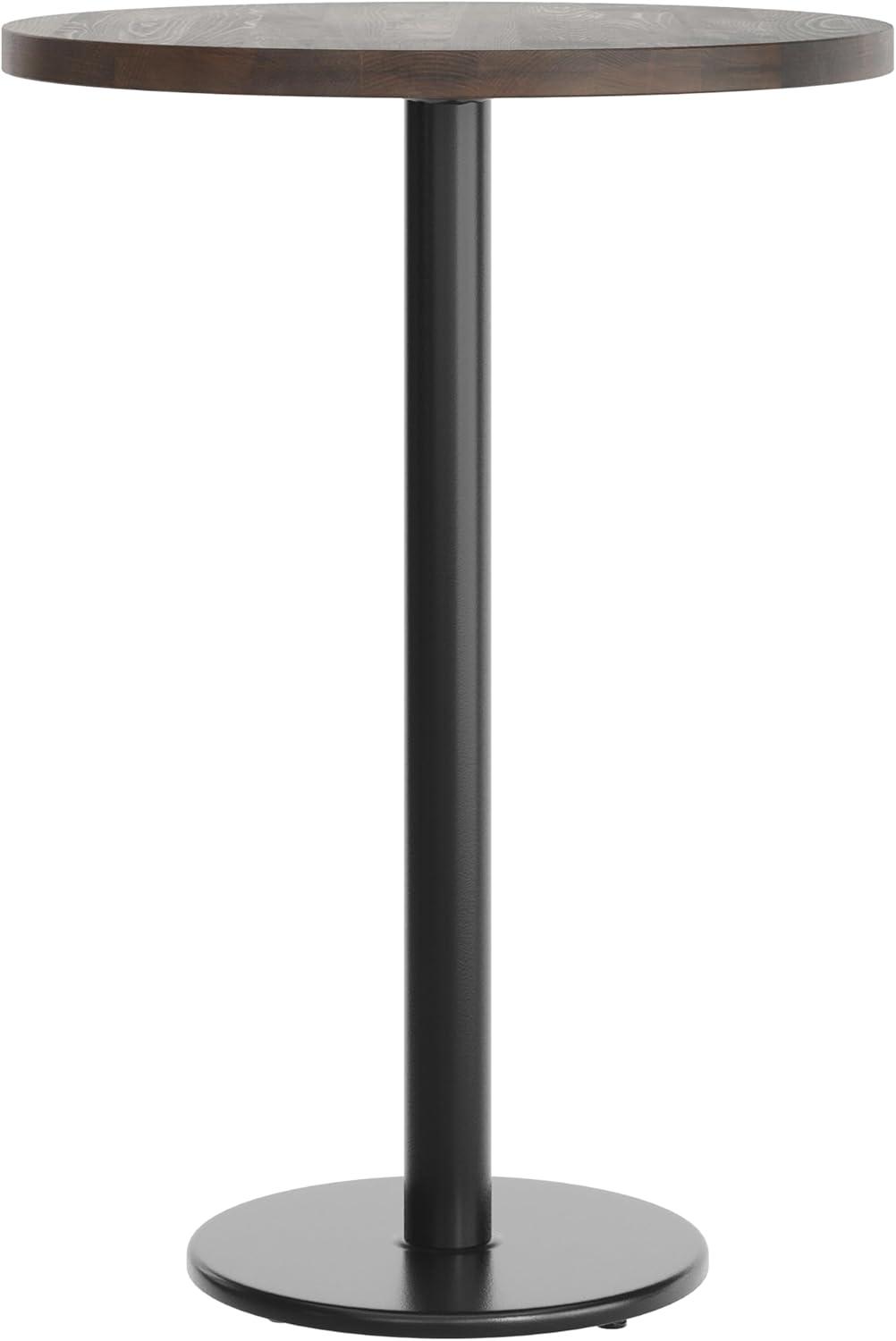 image:imageFlash Furniture Bennett 30 Round Solid Wood Commercial Indoor Tabletop in Dark Brown with 18 Round Bar Height Black Cast Iron Base 300 lb Static CapacityDark Brown TopBlack Base
