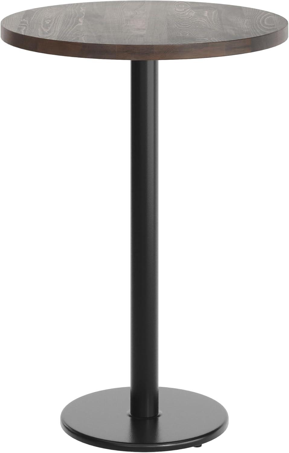 image:imageFlash Furniture Bennett 30 Round Solid Wood Commercial Indoor Tabletop in Dark Brown with 18 Round Bar Height Black Cast Iron Base 300 lb Static CapacityDark Brown TopBlack Base