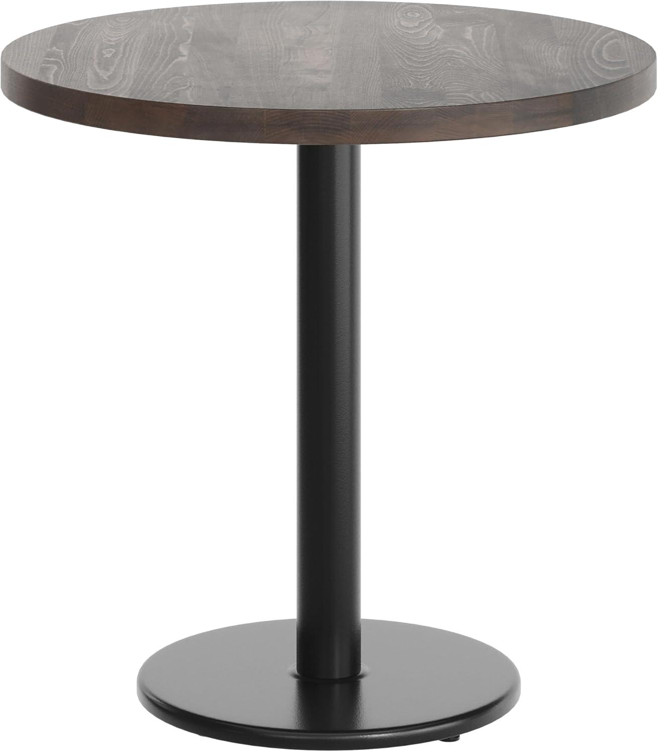 image:imageFlash Furniture Bennett 30 Round Solid Wood Commercial Indoor Tabletop in Dark Brown with 18 Round Dining Height Silver Cast Iron Base 300 lb Static CapacityDark Brown TopBlack Base