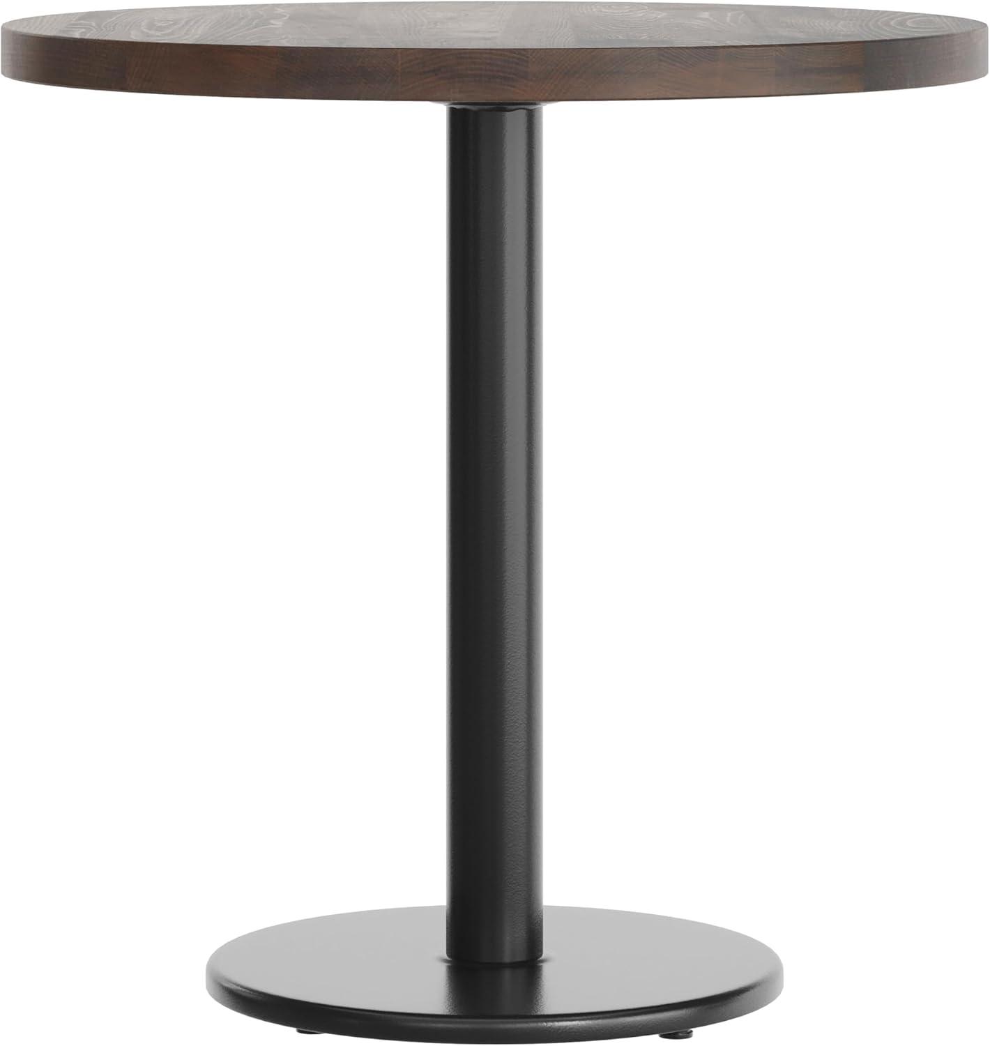 image:imageFlash Furniture Bennett 30 Round Solid Wood Commercial Indoor Tabletop in Dark Brown with 18 Round Dining Height Silver Cast Iron Base 300 lb Static CapacityDark Brown TopBlack Base