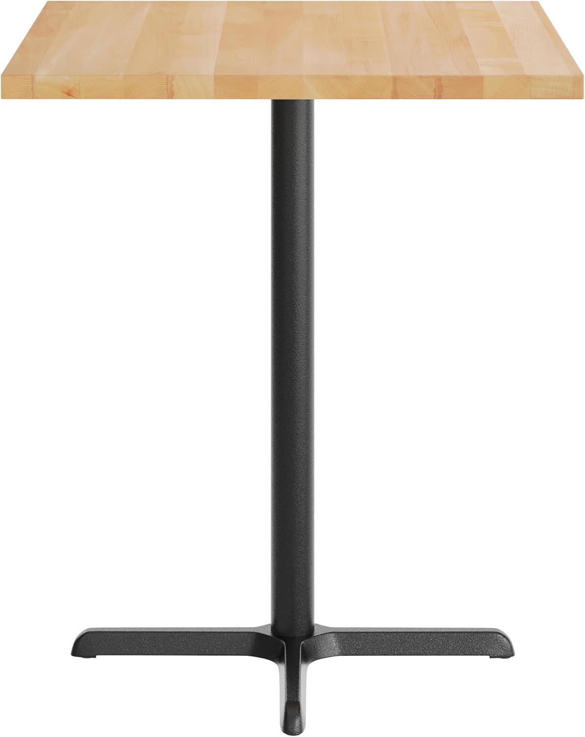 image:imageFlash Furniture Bennett 36 Square Solid Wood Commercial Indoor Tabletop in Natural with 30 x 30 Bar Height Black Cast Iron X Base 400 lb Static CapacityNatural TopBlack Base