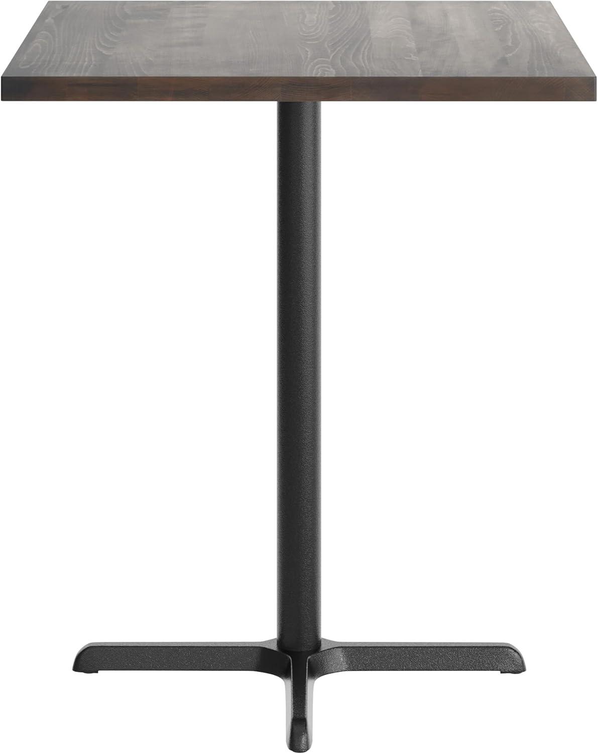 image:imageFlash Furniture Bennett 36 Square Solid Wood Commercial Indoor Tabletop in Natural with 30 x 30 Bar Height Black Cast Iron X Base 400 lb Static CapacityDark Brown TopBlack Base