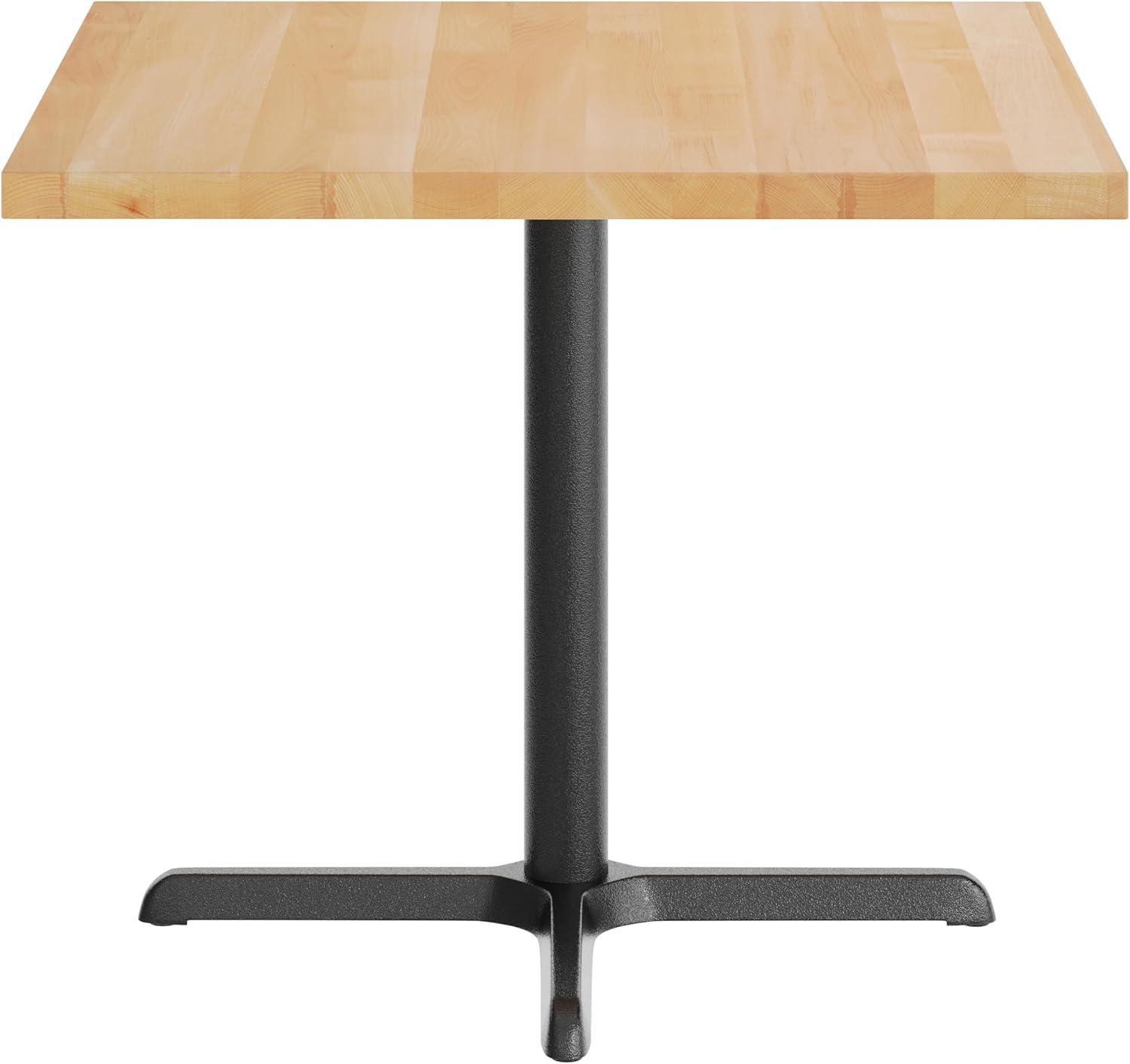 image:imageFlash Furniture Bennett 36 Square Solid Wood Commercial Indoor Tabletop in Natural with 30 x 30 Dining Height Black Cast Iron X Base 400 lb Static CapacityNatural TopBlack Base