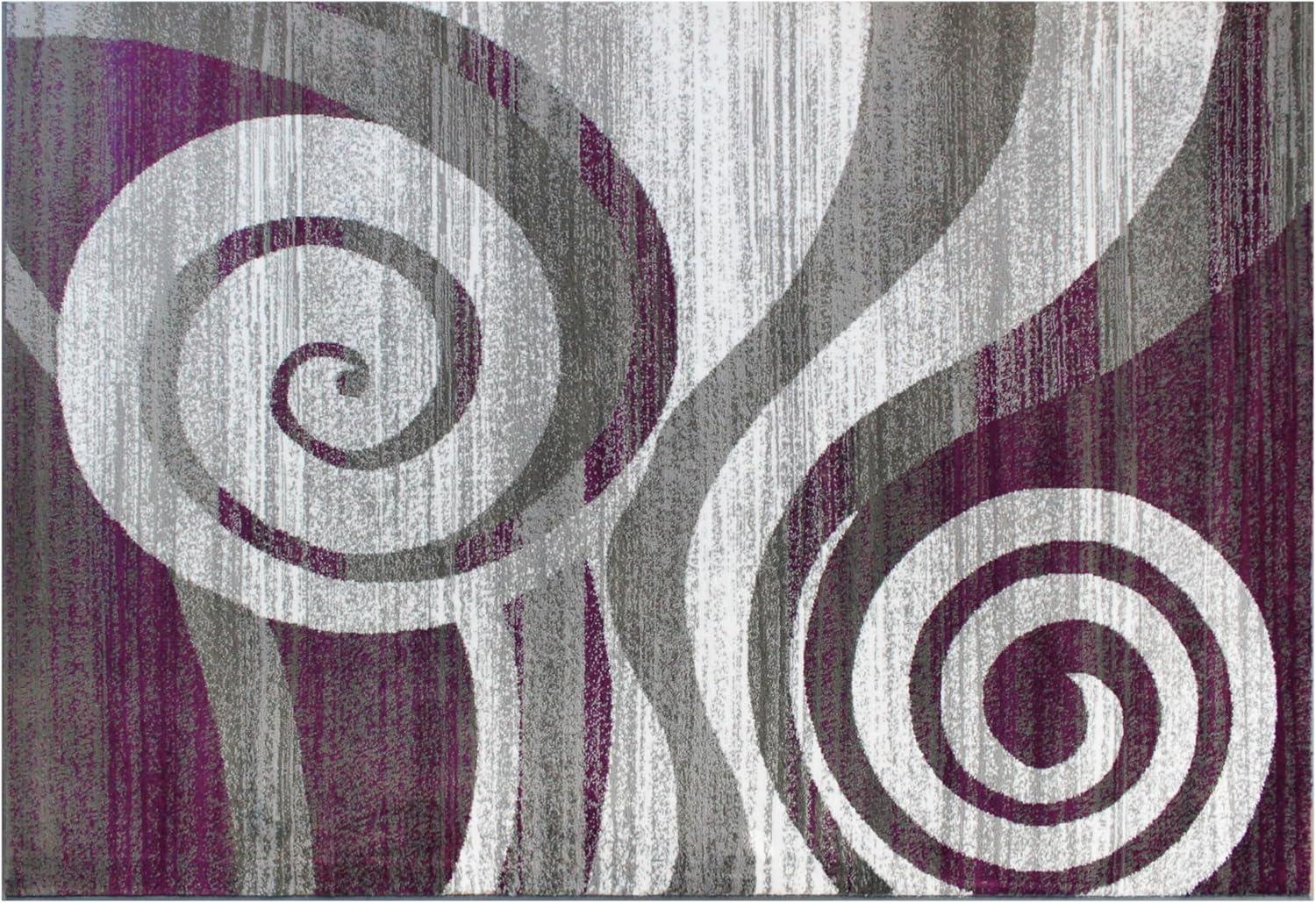 image:imageFlash Furniture Cirrus Collection Swirl Patterned Area Rug Purple Olefin Fibers with Jute Backing 5 x 7 Entryway Living Room BedroomPurple