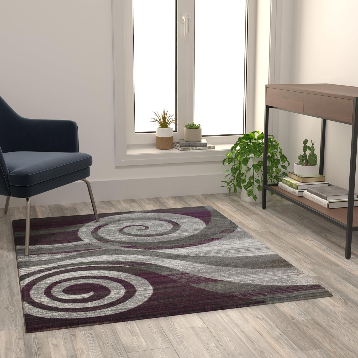 image:imageFlash Furniture Cirrus Collection Swirl Patterned Area Rug Purple Olefin Fibers with Jute Backing 5 x 7 Entryway Living Room BedroomPurple