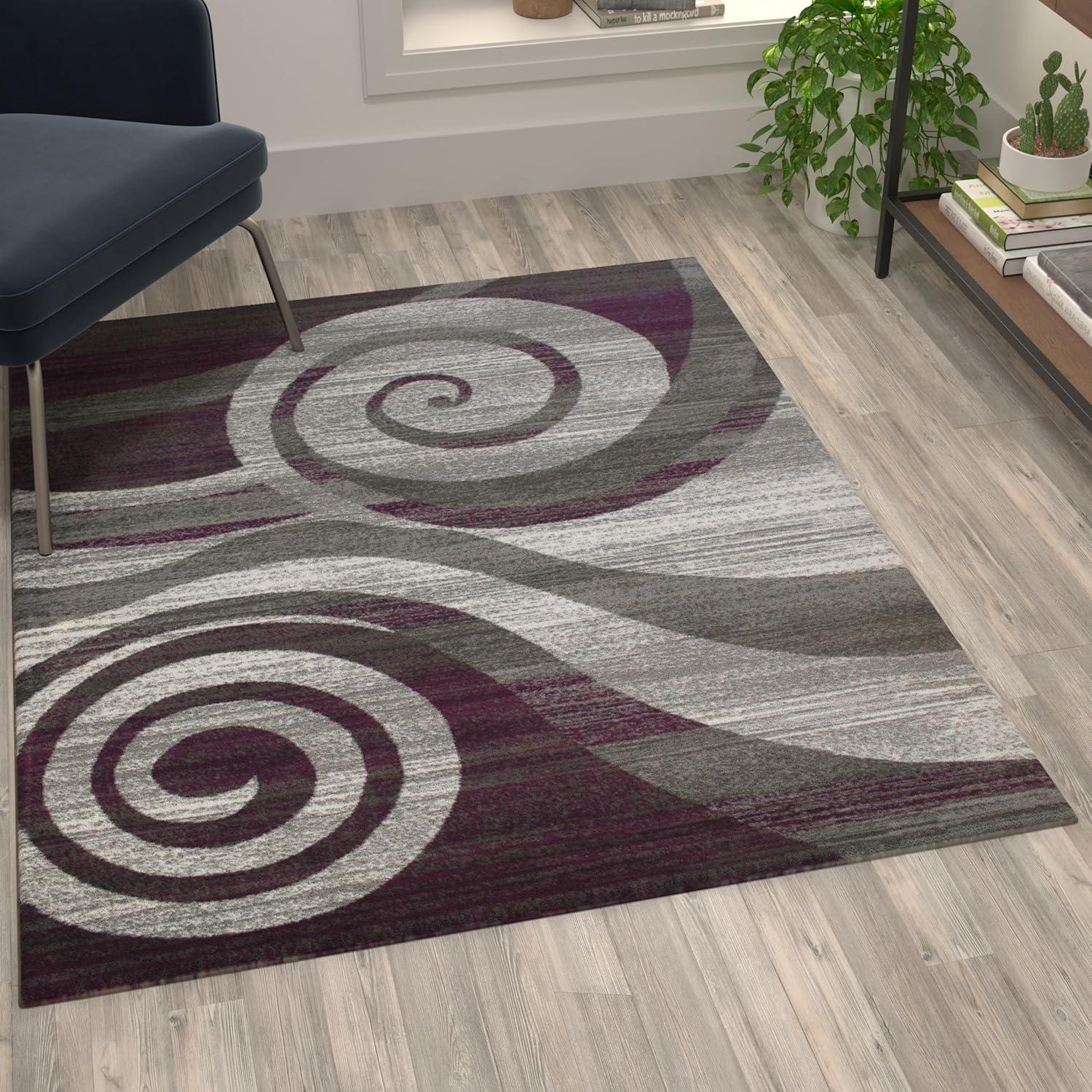 image:imageFlash Furniture Cirrus Collection Swirl Patterned Area Rug Purple Olefin Fibers with Jute Backing 5 x 7 Entryway Living Room BedroomPurple