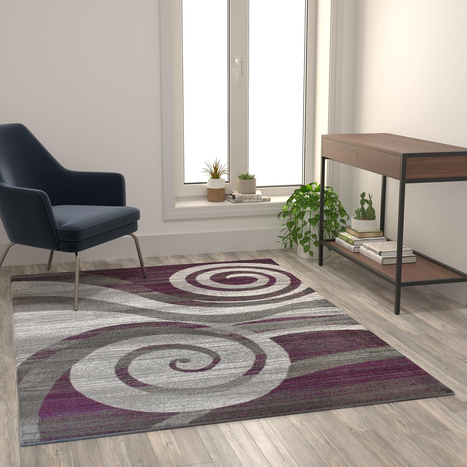 image:imageFlash Furniture Cirrus Collection Swirl Patterned Area Rug Purple Olefin Fibers with Jute Backing 5 x 7 Entryway Living Room BedroomPurple