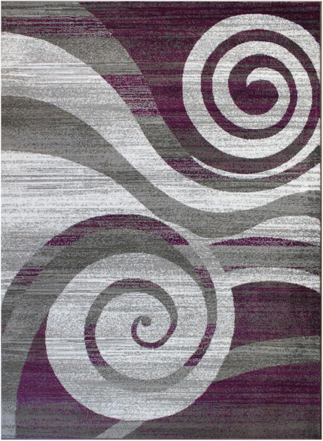image:imageFlash Furniture Cirrus Collection Swirl Patterned Area Rug Purple Olefin Fibers with Jute Backing 5 x 7 Entryway Living Room BedroomPurple