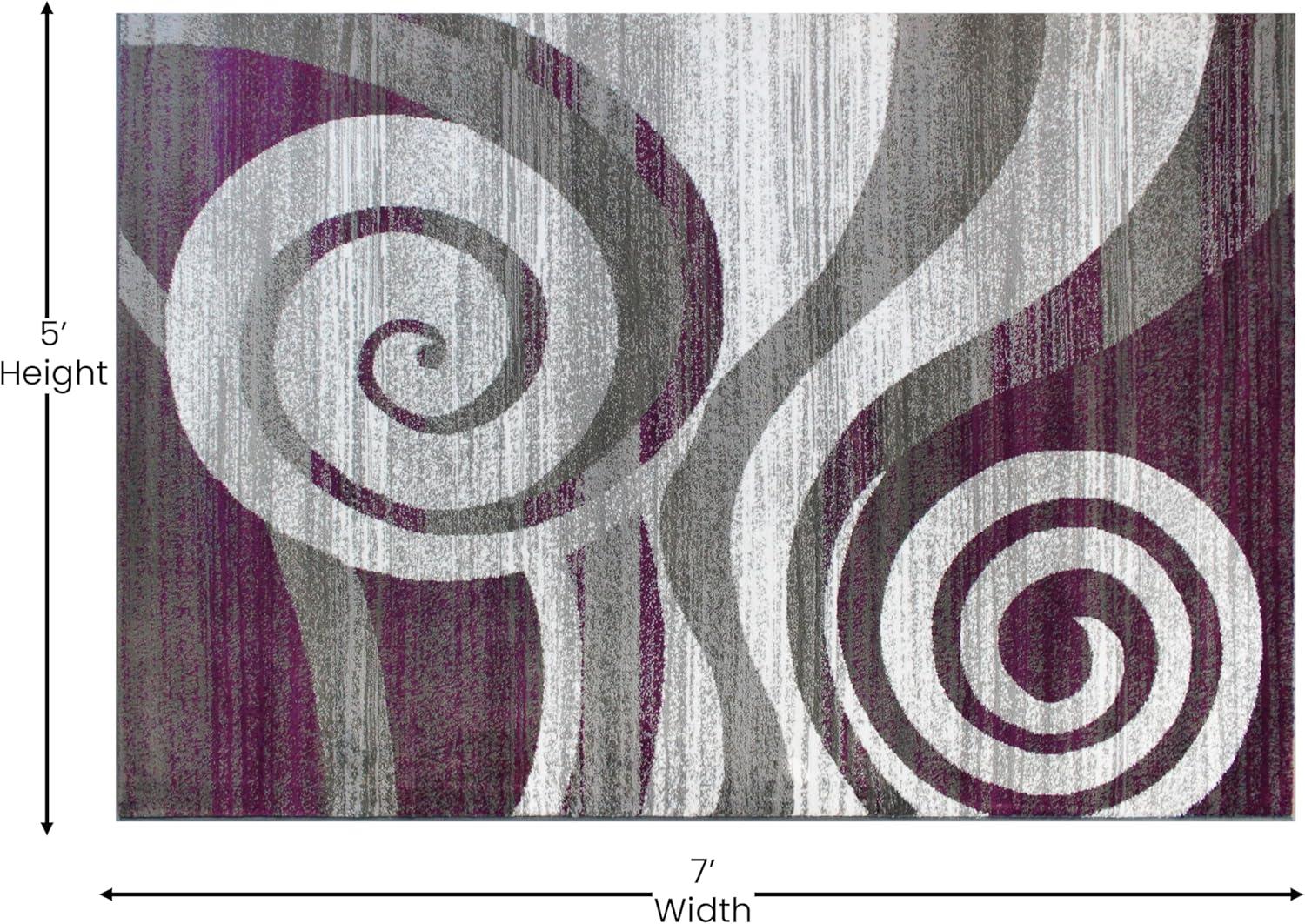 image:imageFlash Furniture Cirrus Collection Swirl Patterned Area Rug Purple Olefin Fibers with Jute Backing 5 x 7 Entryway Living Room BedroomPurple