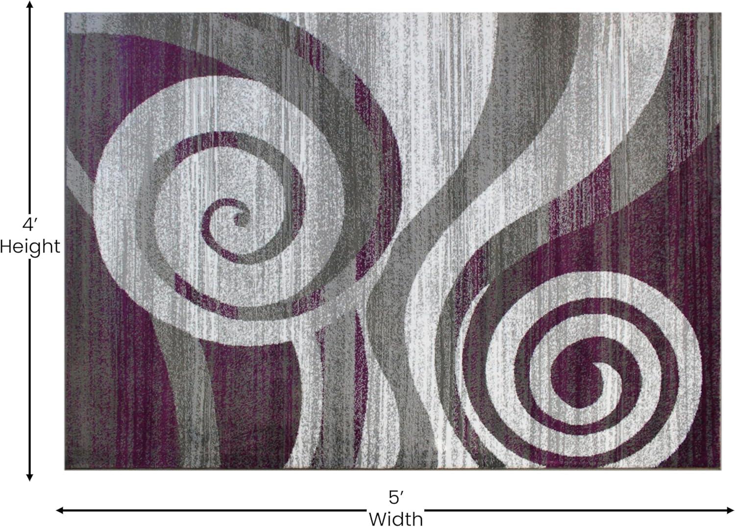 image:imageFlash Furniture Cirrus Collection Swirl Patterned Area Rug Purple Olefin Fibers with Jute Backing 5 x 7 Entryway Living Room BedroomPurple