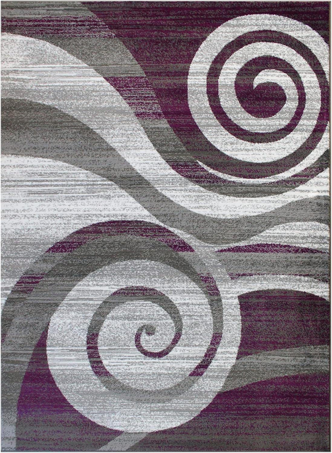 image:imageFlash Furniture Cirrus Collection Swirl Patterned Area Rug Purple Olefin Fibers with Jute Backing 5 x 7 Entryway Living Room BedroomPurple