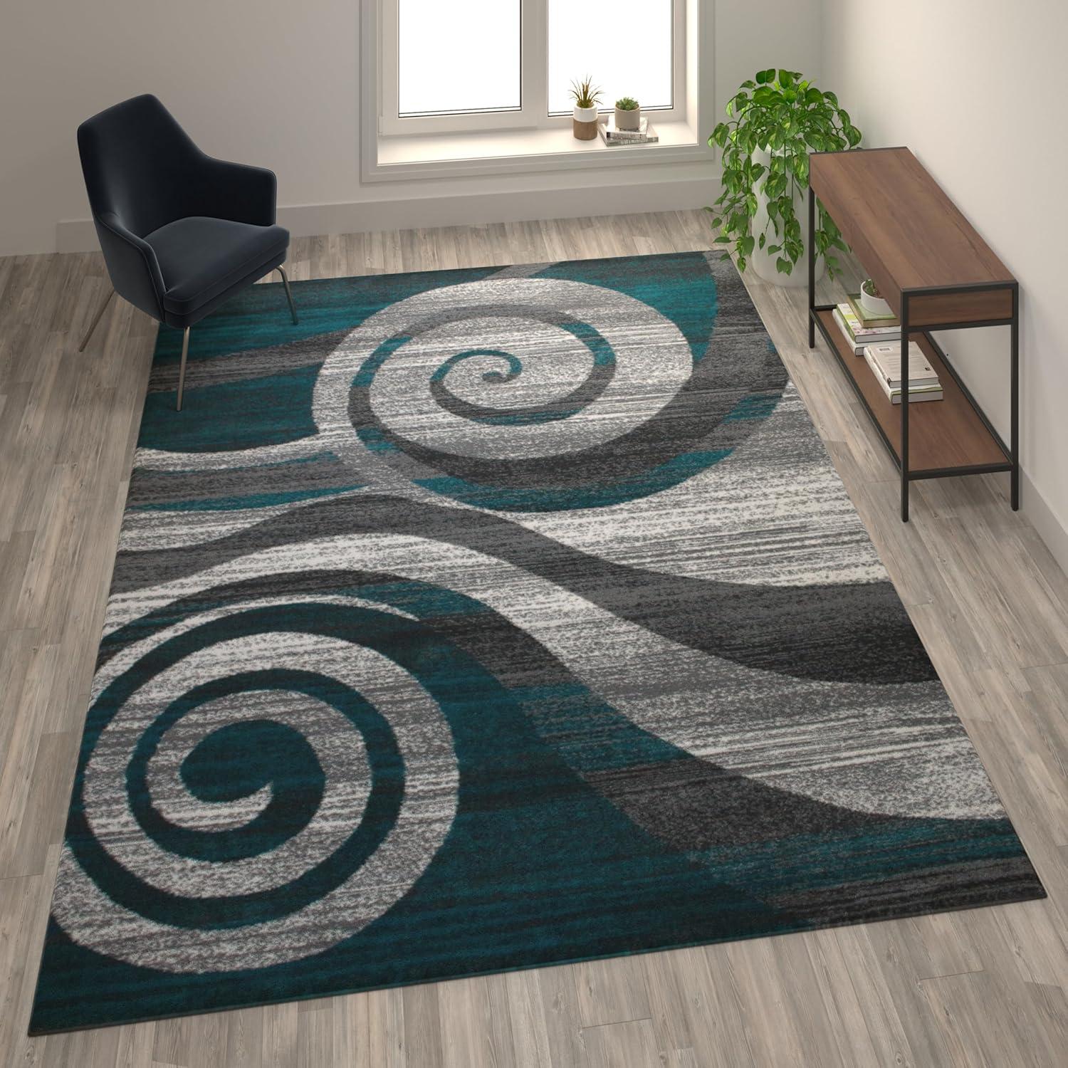 image:imageFlash Furniture Cirrus Collection Swirl Patterned Area Rug Purple Olefin Fibers with Jute Backing 5 x 7 Entryway Living Room BedroomTurquoise