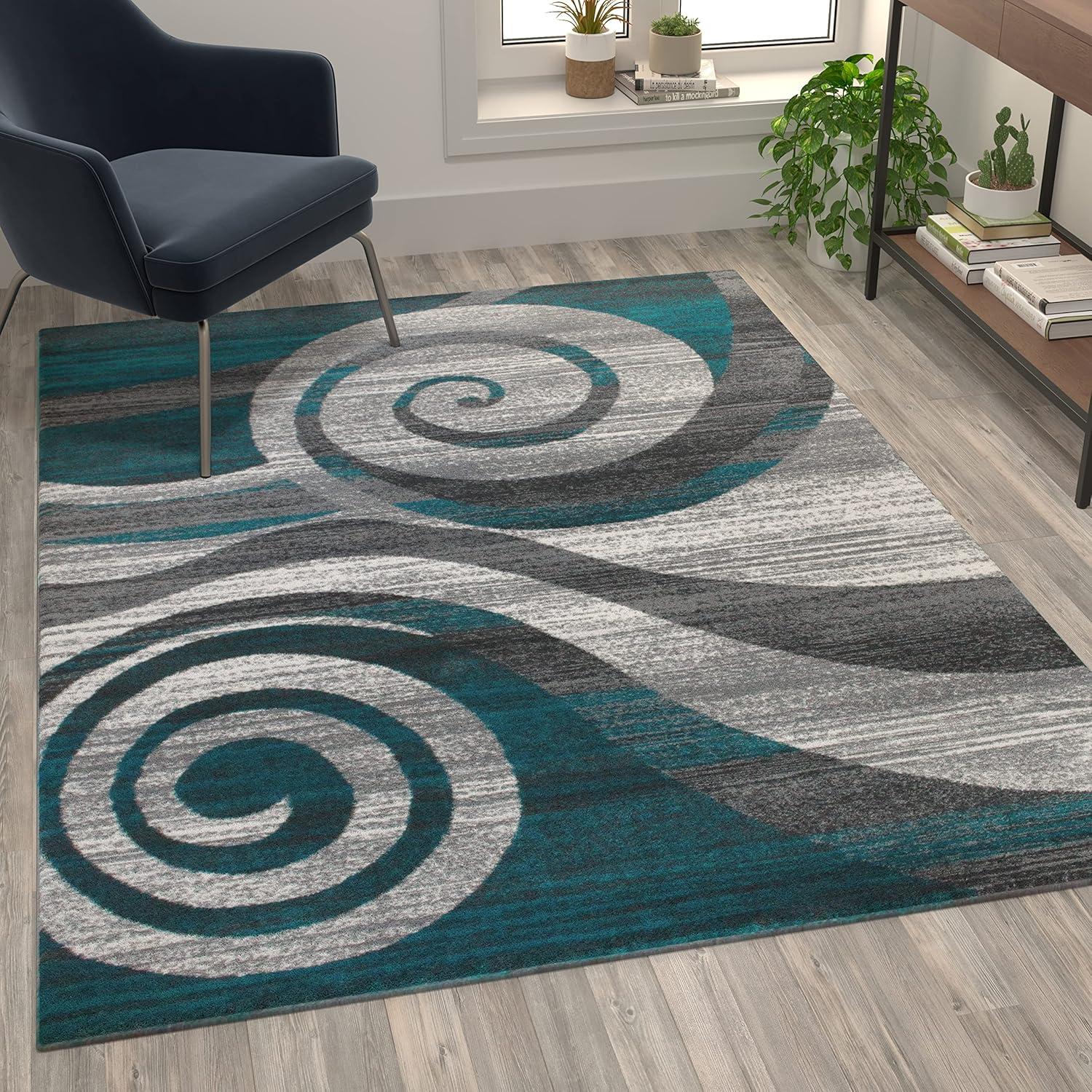 image:imageFlash Furniture Cirrus Collection Swirl Patterned Area Rug Purple Olefin Fibers with Jute Backing 5 x 7 Entryway Living Room BedroomTurquoise