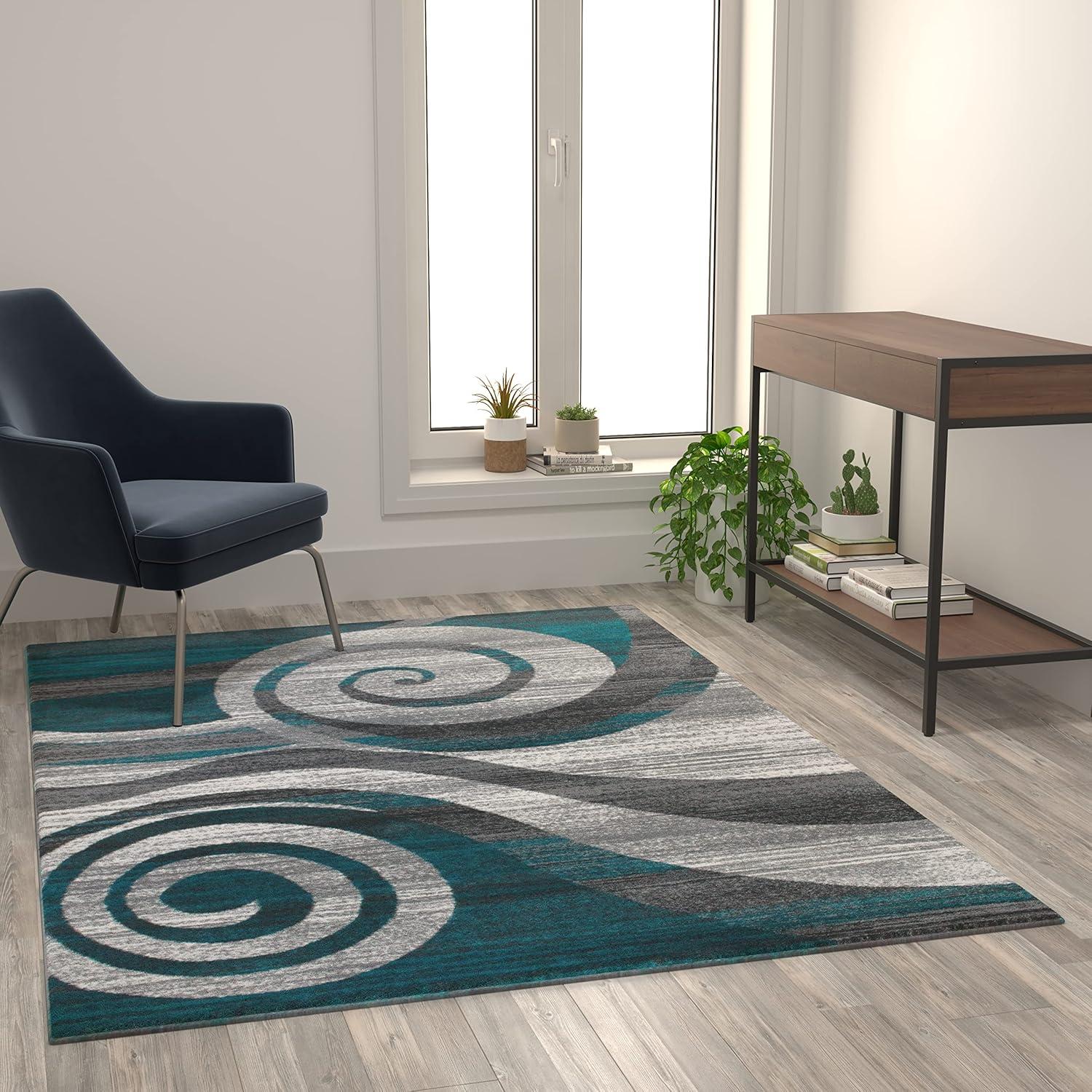image:imageFlash Furniture Cirrus Collection Swirl Patterned Area Rug Purple Olefin Fibers with Jute Backing 5 x 7 Entryway Living Room BedroomTurquoise