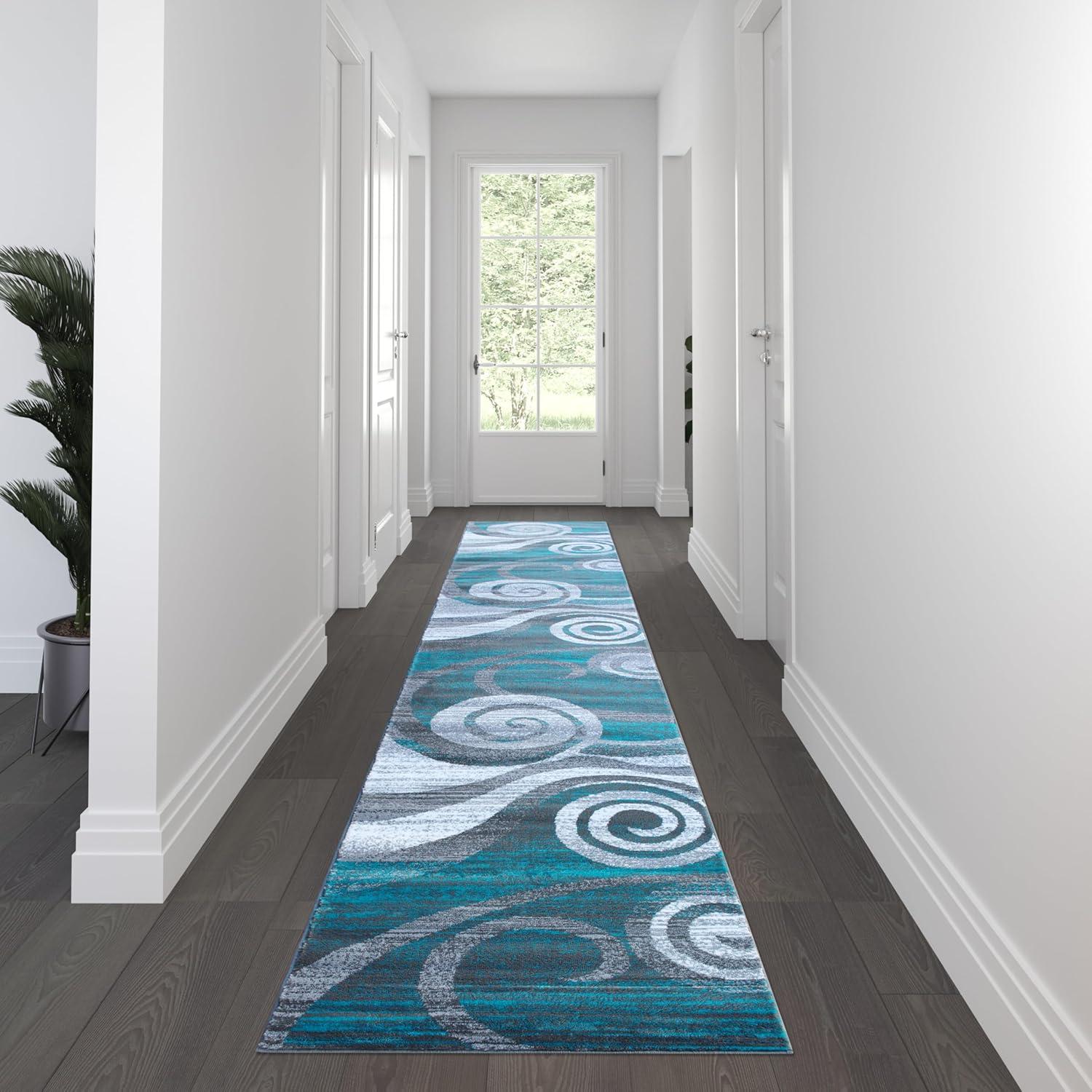 image:imageFlash Furniture Cirrus Collection Swirl Patterned Area Rug Purple Olefin Fibers with Jute Backing 5 x 7 Entryway Living Room BedroomTurquoise