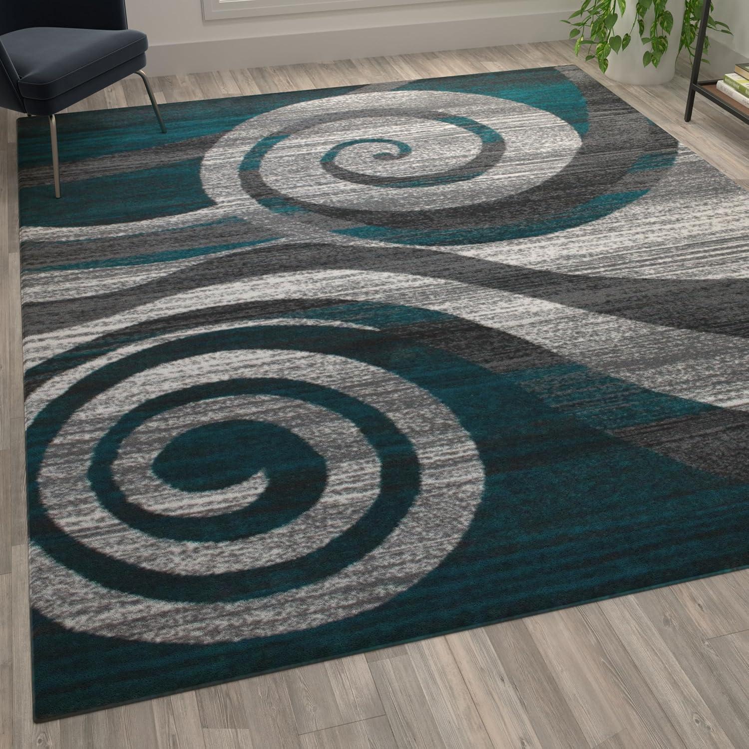 image:imageFlash Furniture Cirrus Collection Swirl Patterned Area Rug Purple Olefin Fibers with Jute Backing 5 x 7 Entryway Living Room BedroomTurquoise