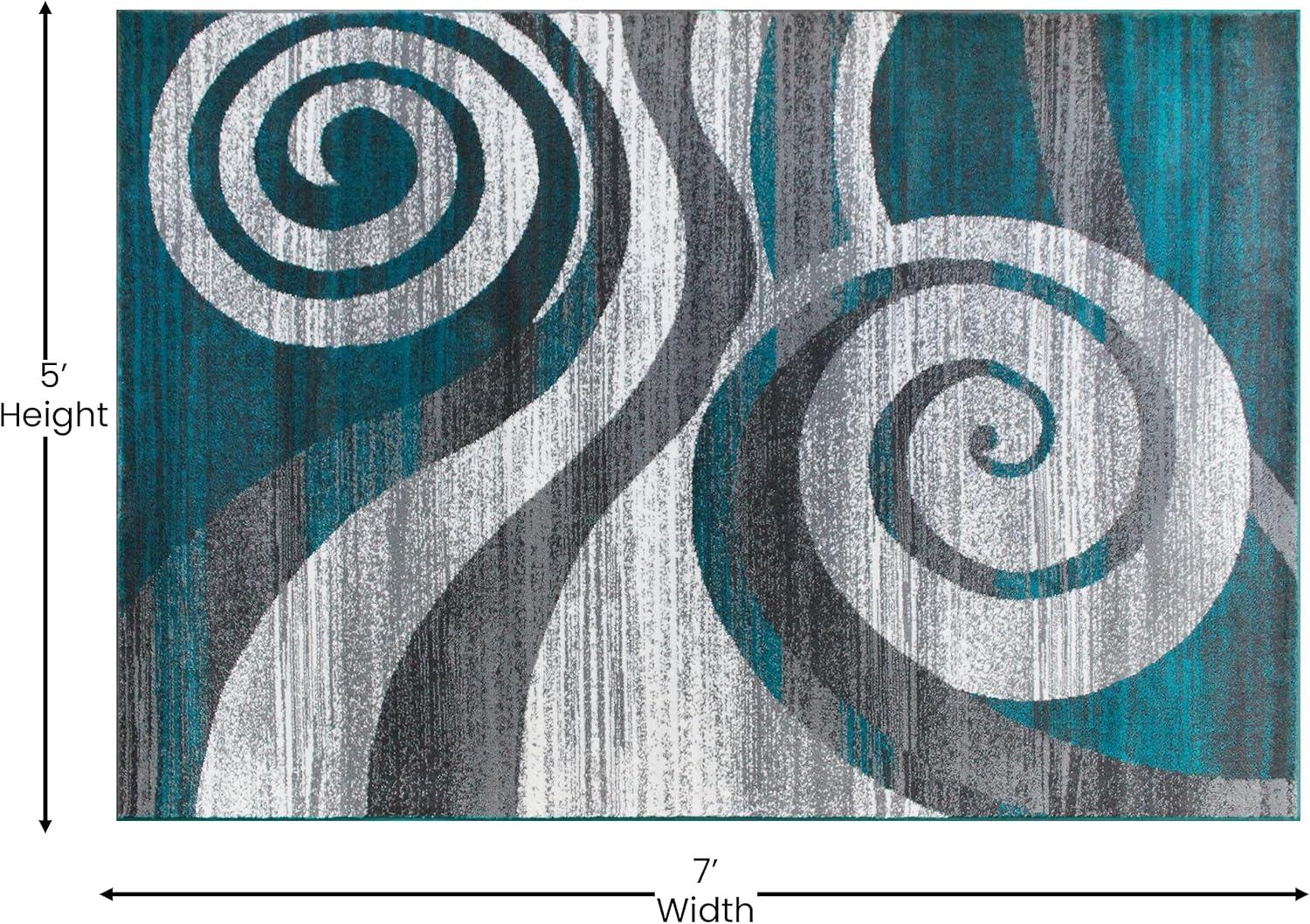 image:imageFlash Furniture Cirrus Collection Swirl Patterned Area Rug Purple Olefin Fibers with Jute Backing 5 x 7 Entryway Living Room BedroomTurquoise