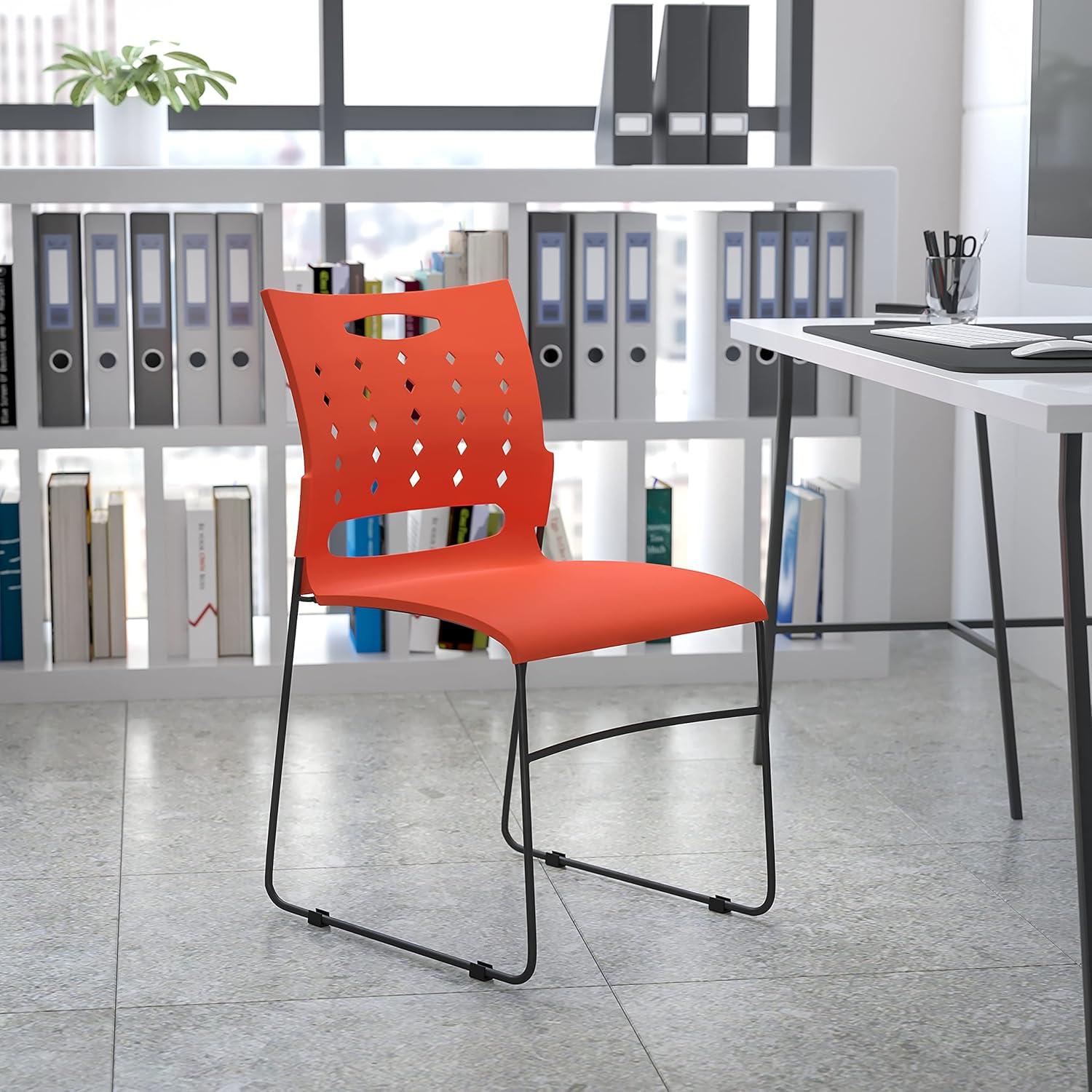 image:imageFlash Furniture HERCULES Series 881 lb Capacity Yellow Sled Base Stack Chair with AirVent BackOrange
