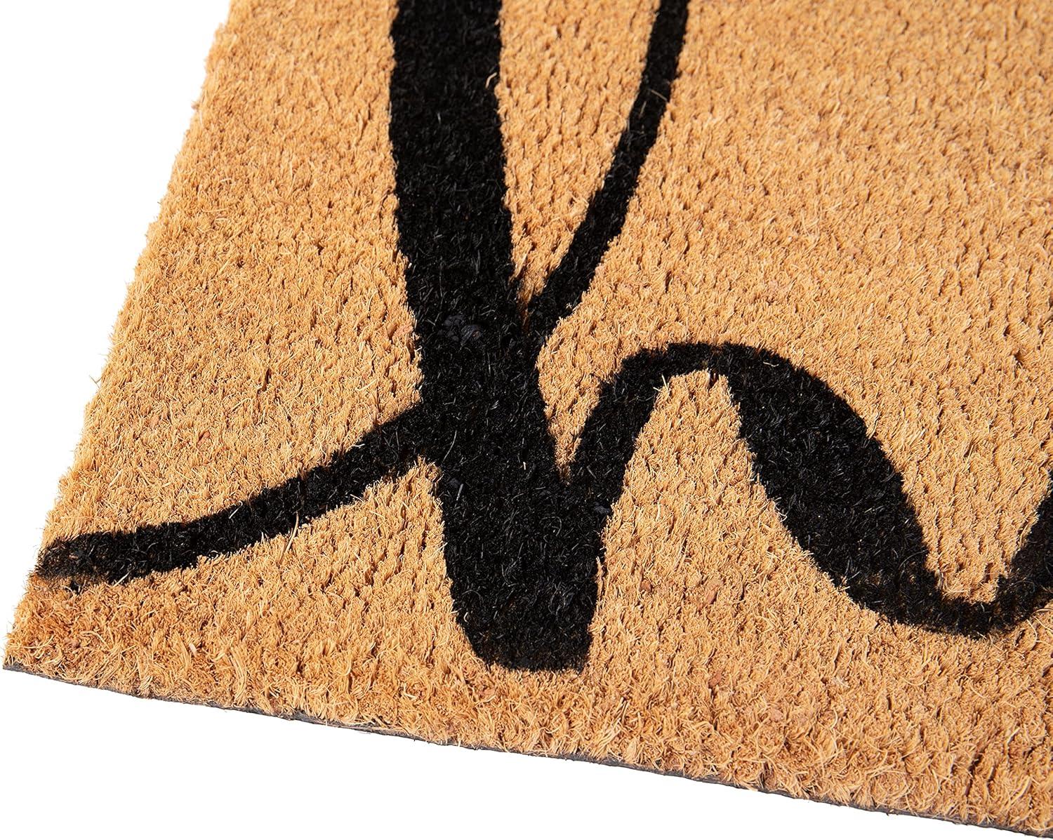 image:imageFlash Furniture Harbold IndoorOutdoor Coir Doormat Black Background with Natural Hello Message 18 x 30 NonSlip BackingNaturalBlack