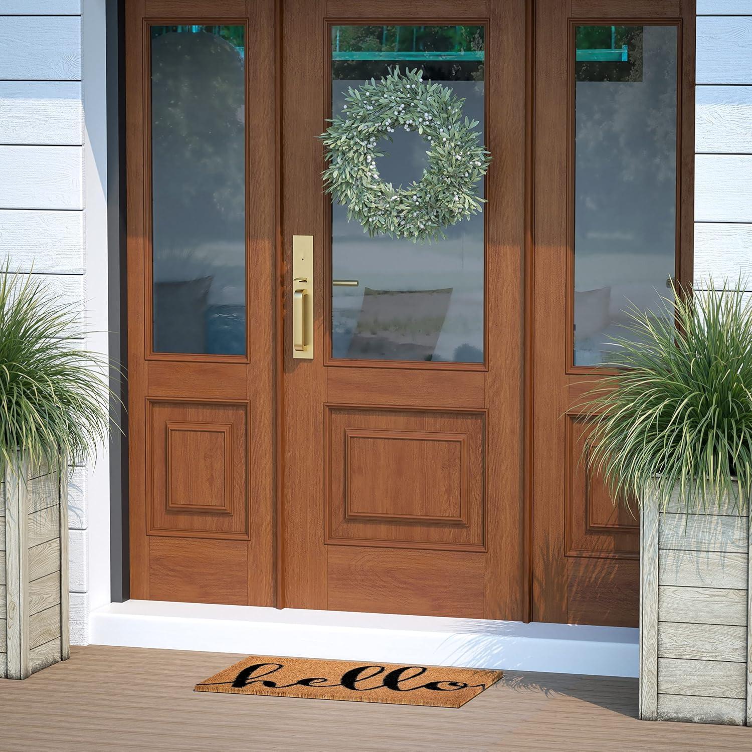 image:imageFlash Furniture Harbold IndoorOutdoor Coir Doormat Black Background with Natural Hello Message 18 x 30 NonSlip BackingNaturalBlack