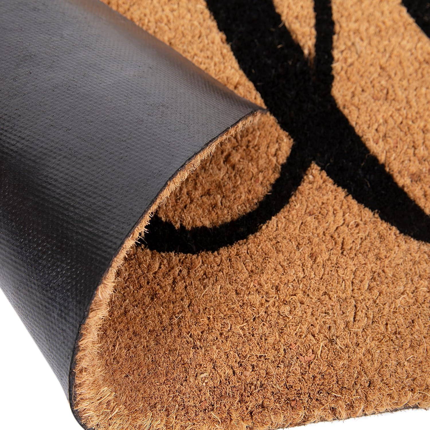 image:imageFlash Furniture Harbold IndoorOutdoor Coir Doormat Black Background with Natural Hello Message 18 x 30 NonSlip BackingNaturalBlack
