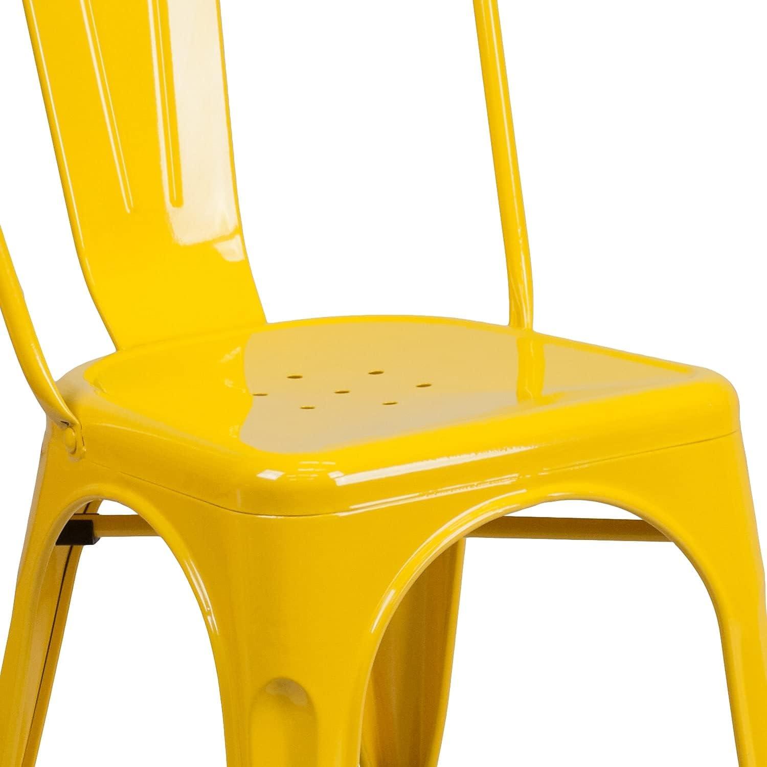 image:imageFlash Furniture Luke Commercial Grade 4 Pack Yellow Metal IndoorOutdoor Stackable Chair