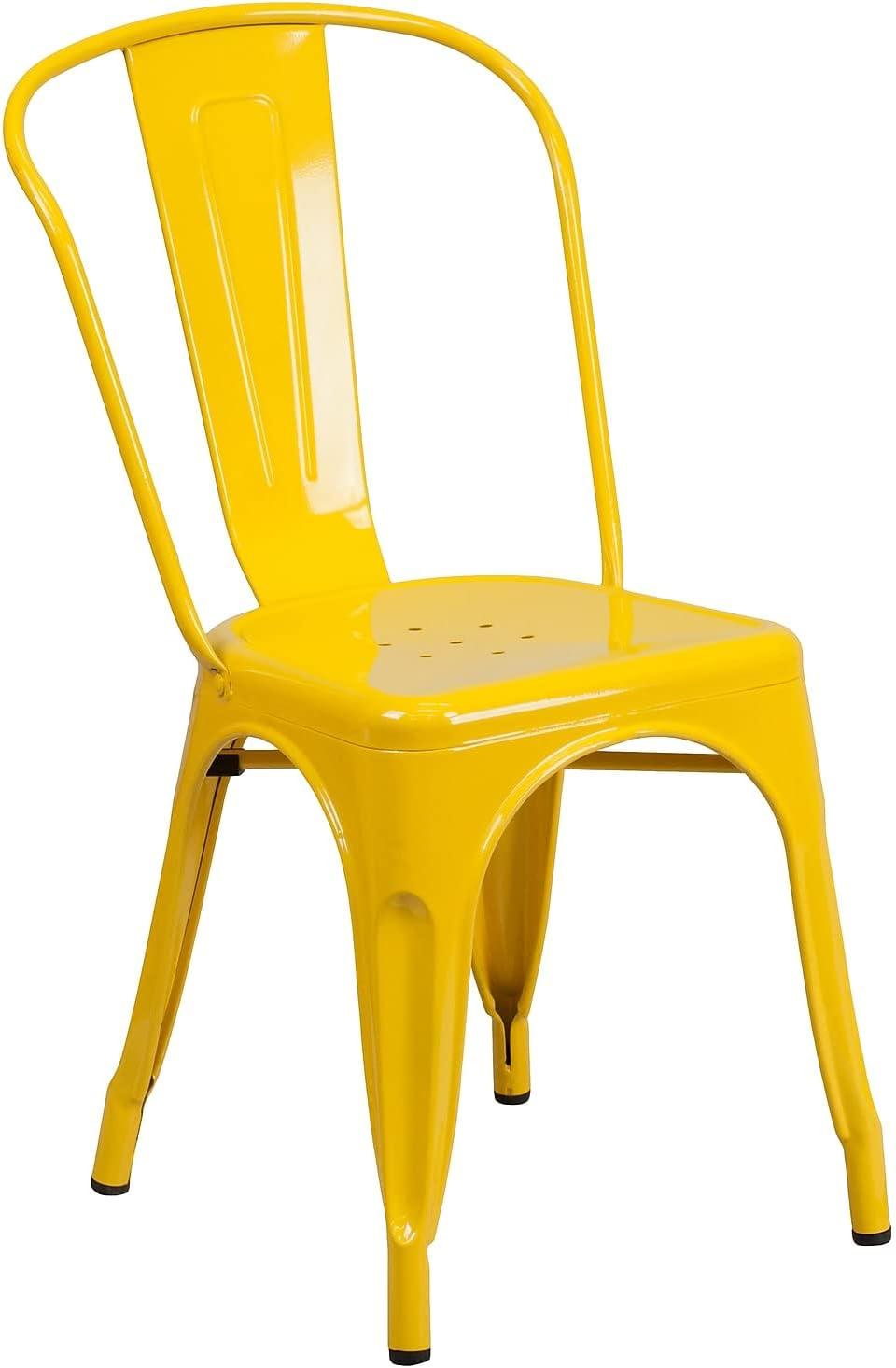 image:imageFlash Furniture Luke Commercial Grade 4 Pack Yellow Metal IndoorOutdoor Stackable Chair