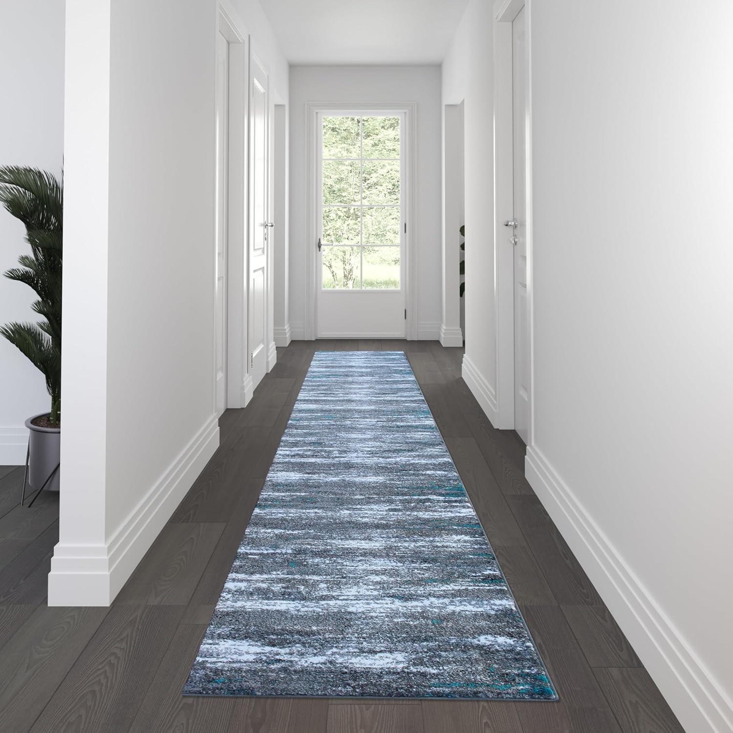 image:imageFlash Furniture Marian Collection Area Rug Distressed Turquoise Olefin Rug with Jute Backing 3 x 16 Entryway Living Room BedroomTurquoise