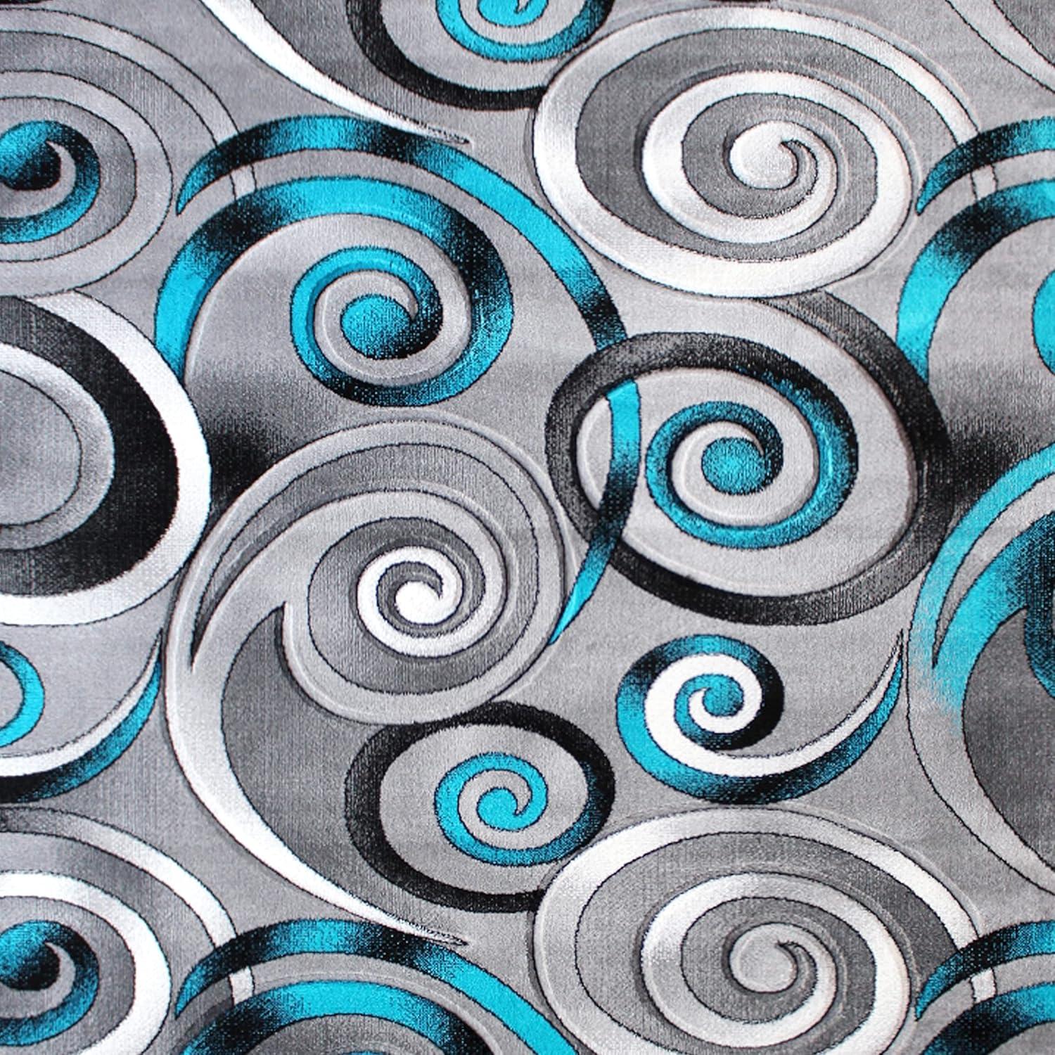 image:imageFlash Furniture Masie Collection Olefin Area Rug Turquoise Swirl 5 x 7 Jute Backing Entryway Living Room Bedroom5 x 7 Rectangular