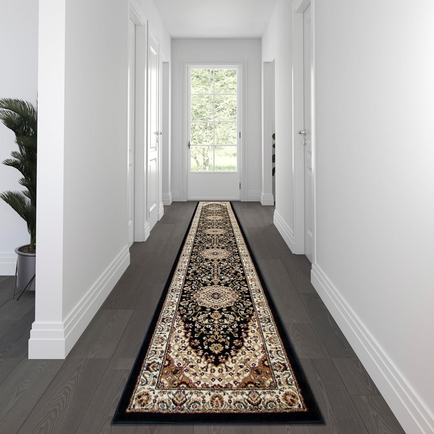 image:imageFlash Furniture Mersin Collection Persian Style Area Rug Olefin Black NonShedding Fibers 4 x 4 Octagon Jute Backing Hallway Entryway Bedroom Living RoomBlack