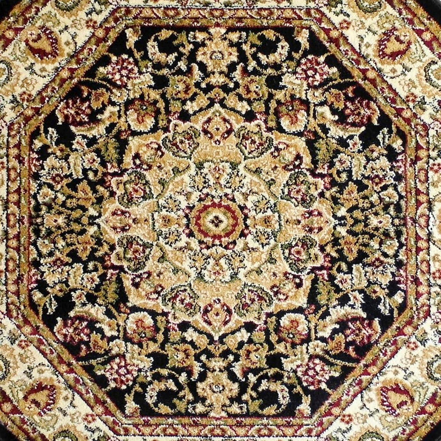 image:imageFlash Furniture Mersin Collection Persian Style Area Rug Olefin Black NonShedding Fibers 4 x 4 Octagon Jute Backing Hallway Entryway Bedroom Living RoomBlack
