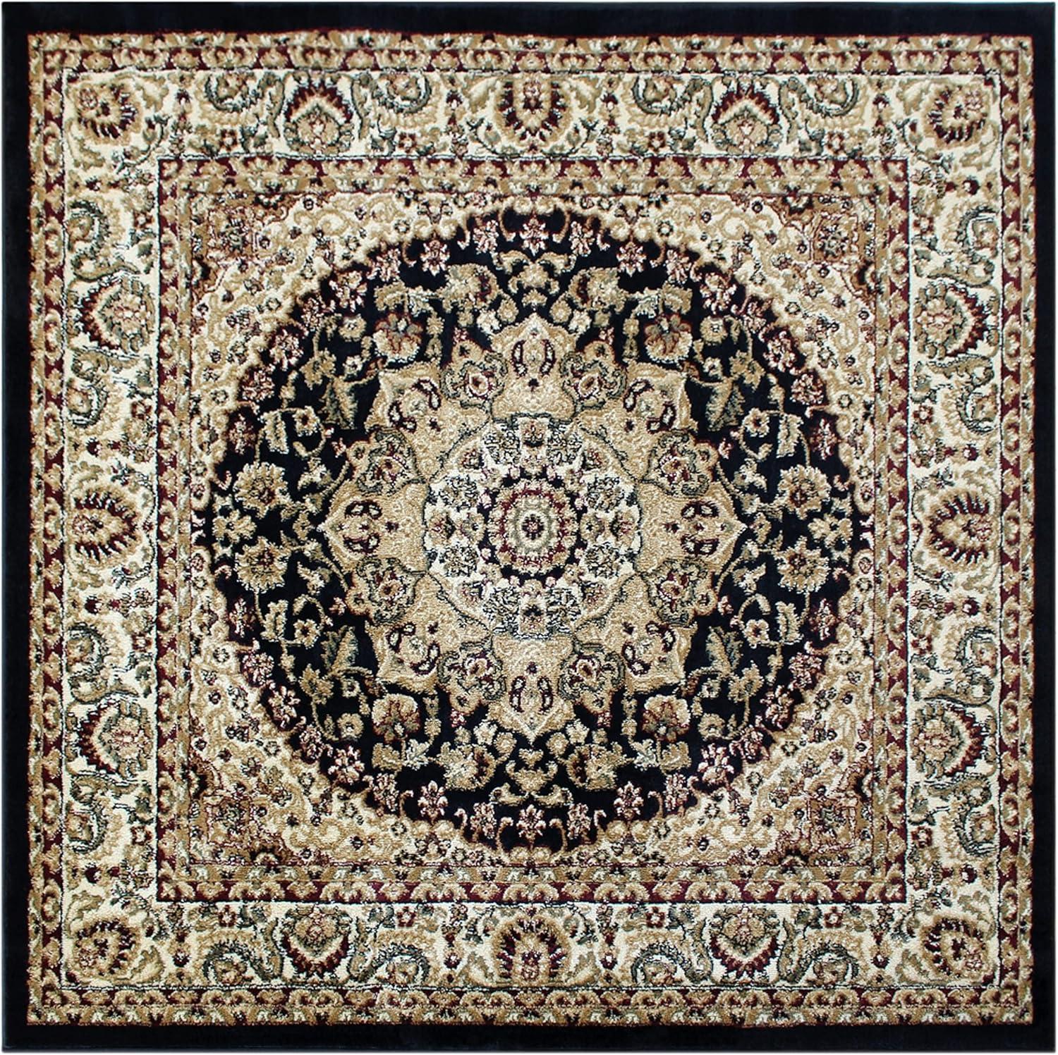 image:imageFlash Furniture Mersin Collection Persian Style Area Rug Olefin Black NonShedding Fibers 4 x 4 Octagon Jute Backing Hallway Entryway Bedroom Living RoomBlack
