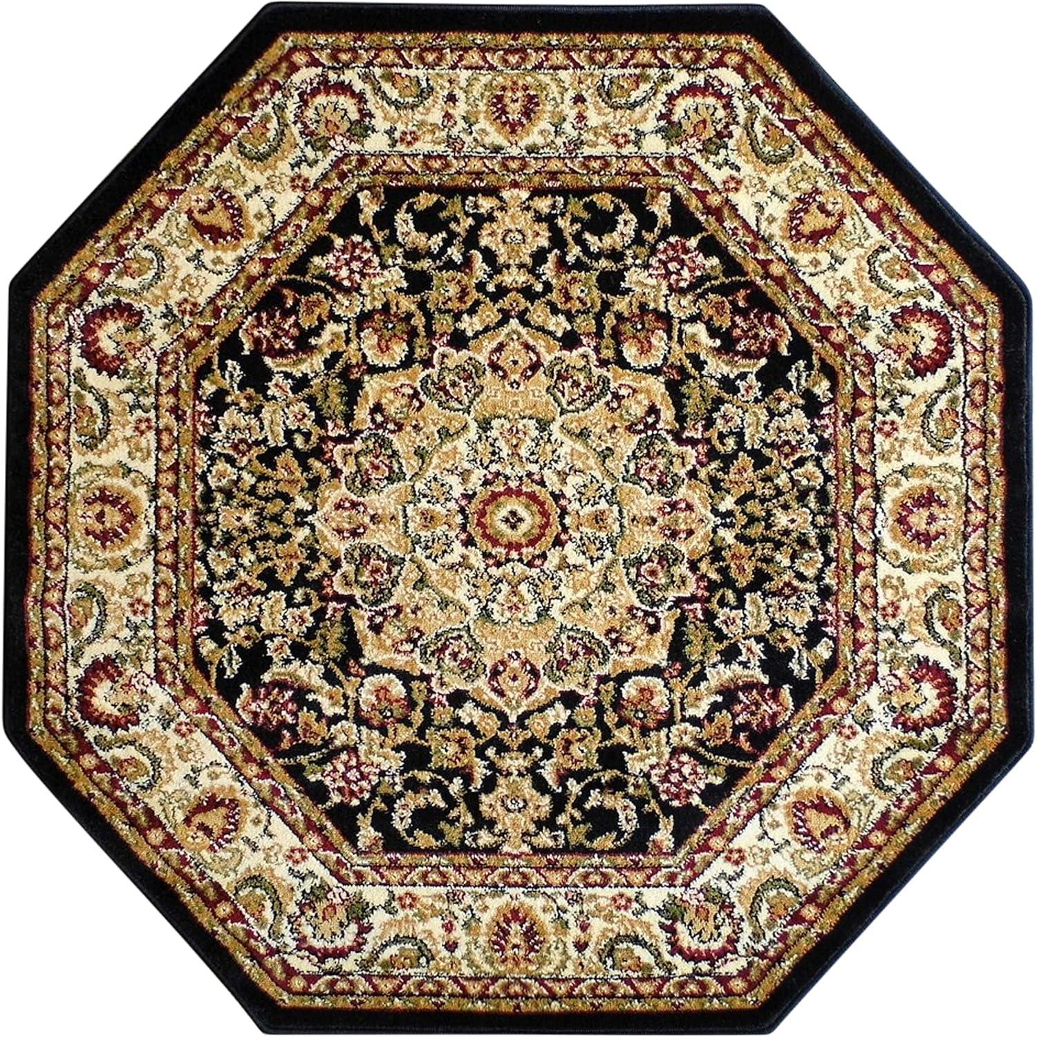 image:imageFlash Furniture Mersin Collection Persian Style Area Rug Olefin Black NonShedding Fibers 4 x 4 Octagon Jute Backing Hallway Entryway Bedroom Living RoomBlack