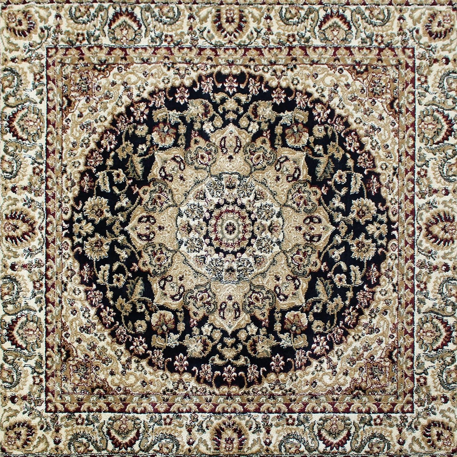 image:imageFlash Furniture Mersin Collection Persian Style Area Rug Olefin Black NonShedding Fibers 4 x 4 Octagon Jute Backing Hallway Entryway Bedroom Living RoomBlack