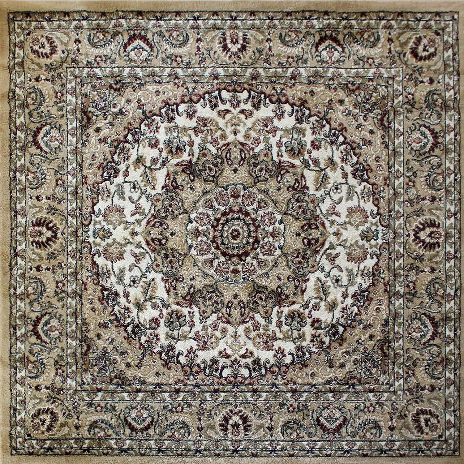 image:imageFlash Furniture Mersin Collection Persian Style Area Rug Olefin Black NonShedding Fibers 4 x 4 Octagon Jute Backing Hallway Entryway Bedroom Living RoomIvory