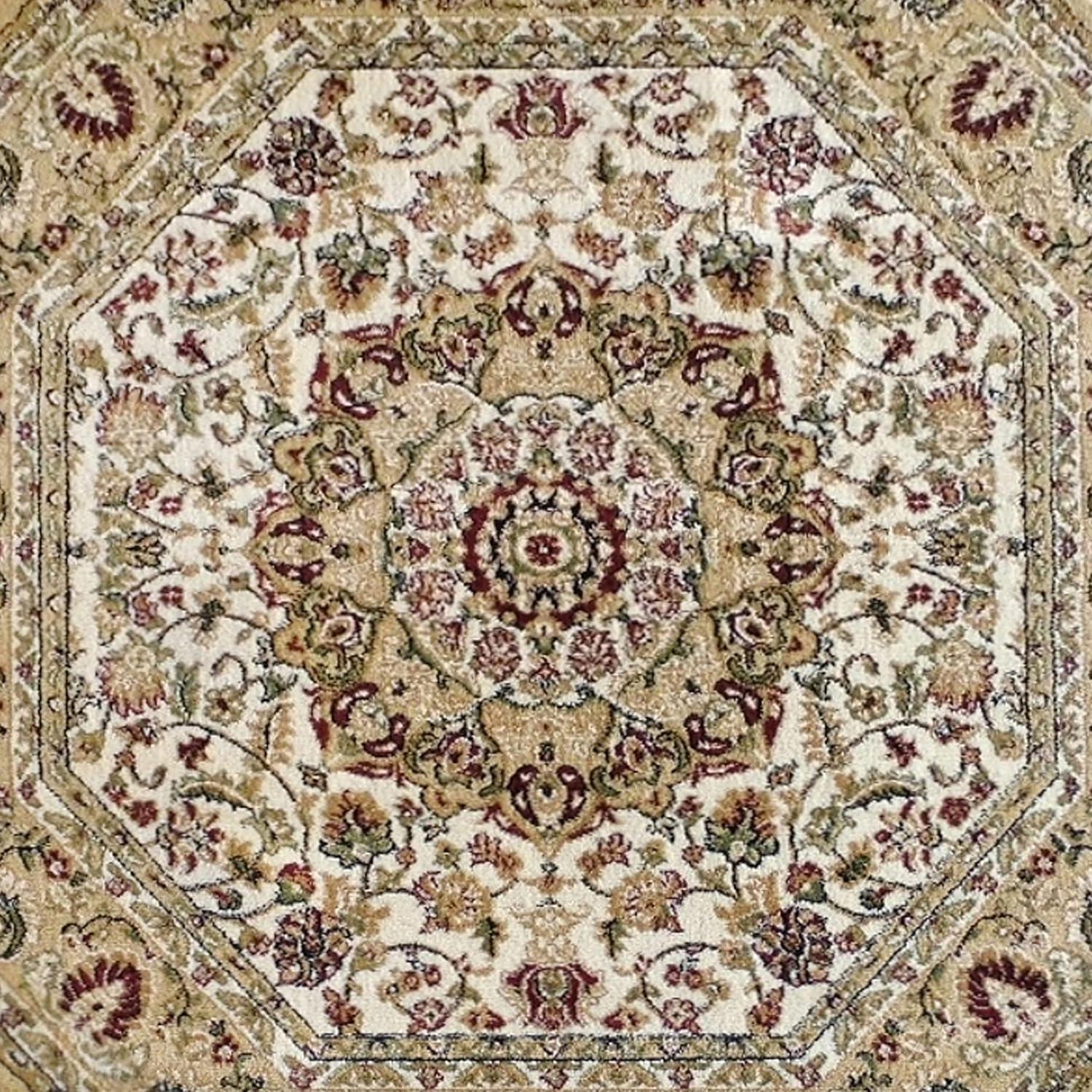 image:imageFlash Furniture Mersin Collection Persian Style Area Rug Olefin Black NonShedding Fibers 4 x 4 Octagon Jute Backing Hallway Entryway Bedroom Living RoomIvory