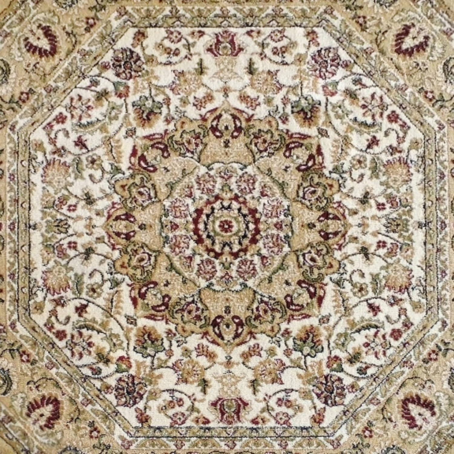 image:imageFlash Furniture Mersin Collection Persian Style Area Rug Olefin Black NonShedding Fibers 4 x 4 Octagon Jute Backing Hallway Entryway Bedroom Living RoomIvory