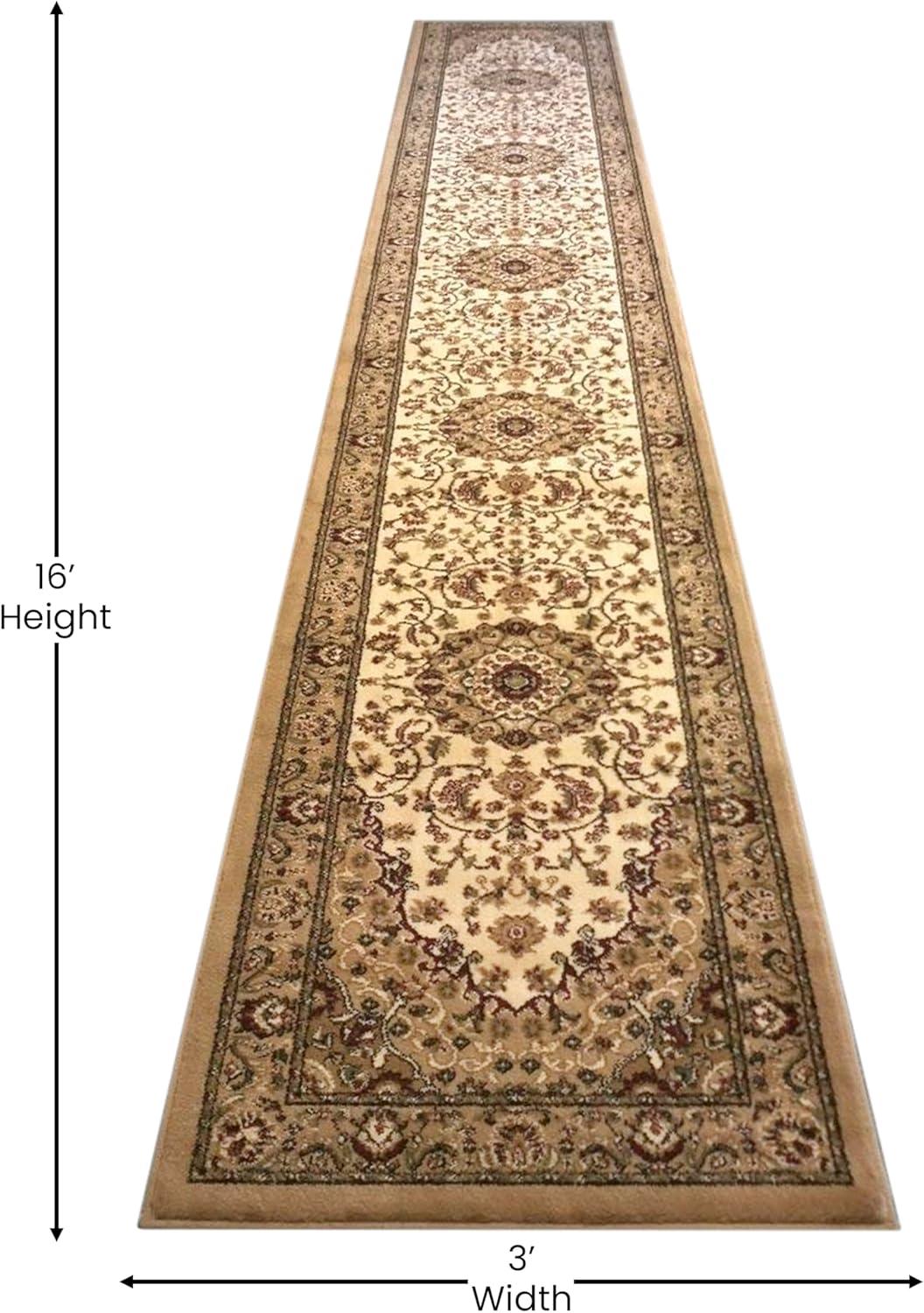 image:imageFlash Furniture Mersin Collection Persian Style Area Rug Olefin Black NonShedding Fibers 4 x 4 Octagon Jute Backing Hallway Entryway Bedroom Living RoomIvory
