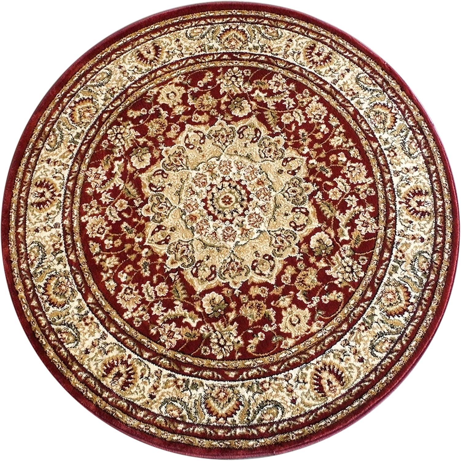 image:imageFlash Furniture Mersin Collection Persian Style Area Rug Olefin Black NonShedding Fibers 4 x 4 Octagon Jute Backing Hallway Entryway Bedroom Living RoomBurgundy