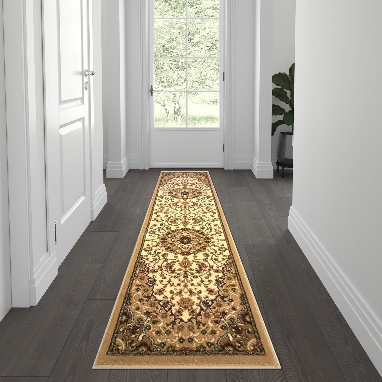 image:imageFlash Furniture Mersin Collection Persian Style Area Rug Olefin Black NonShedding Fibers 4 x 4 Octagon Jute Backing Hallway Entryway Bedroom Living RoomIvory