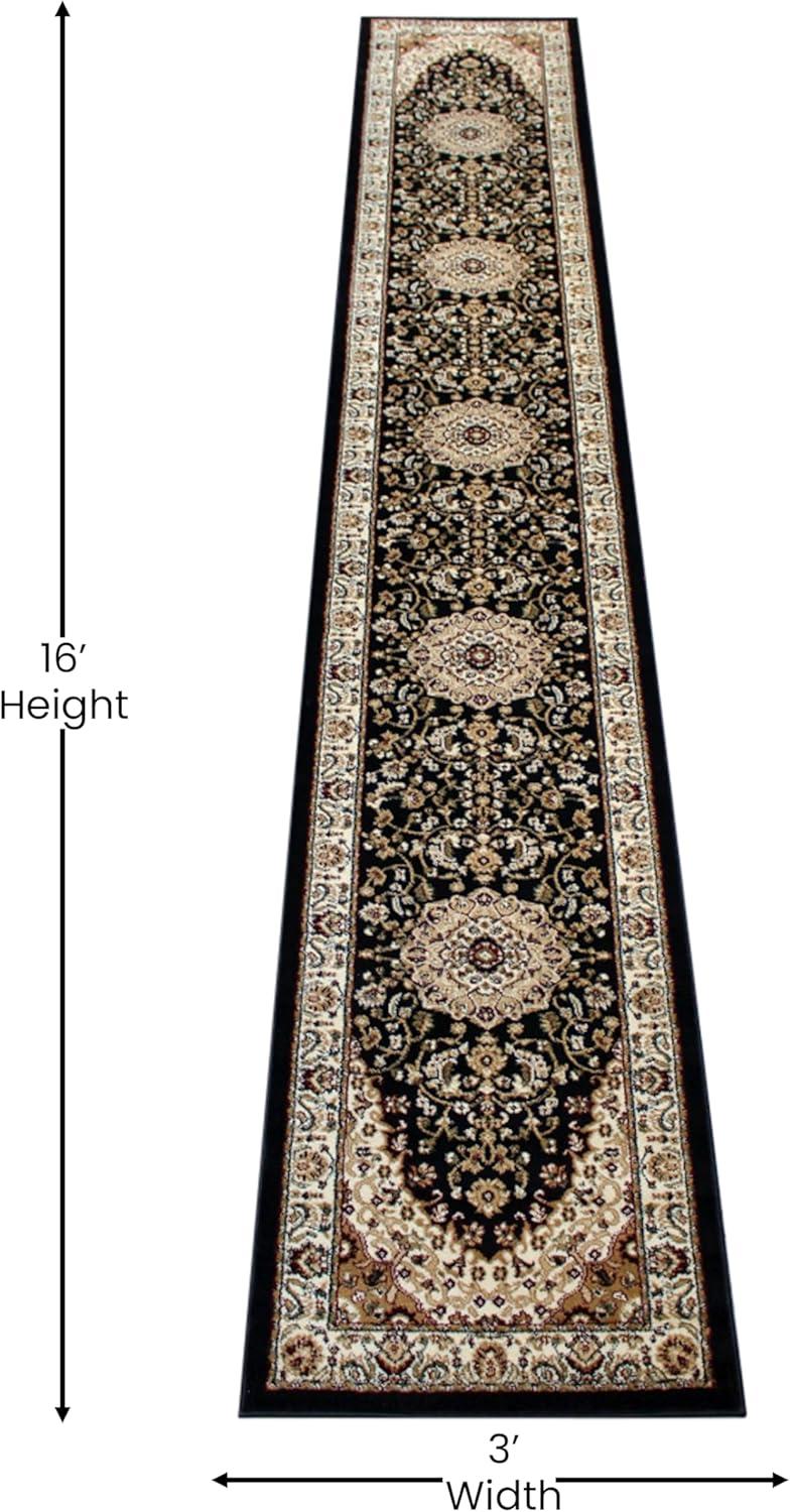 image:imageFlash Furniture Mersin Collection Persian Style Area Rug Olefin Black NonShedding Fibers 4 x 4 Octagon Jute Backing Hallway Entryway Bedroom Living RoomBlack