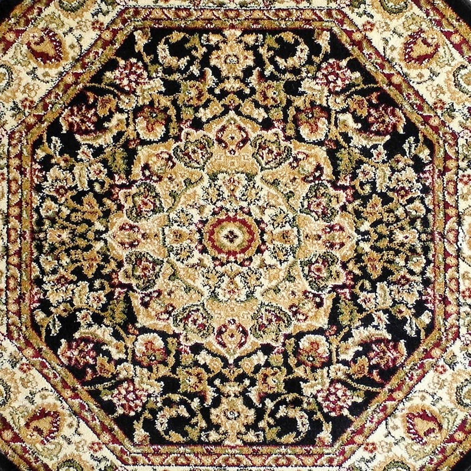 image:imageFlash Furniture Mersin Collection Persian Style Area Rug Olefin Black NonShedding Fibers 4 x 4 Octagon Jute Backing Hallway Entryway Bedroom Living RoomBlack