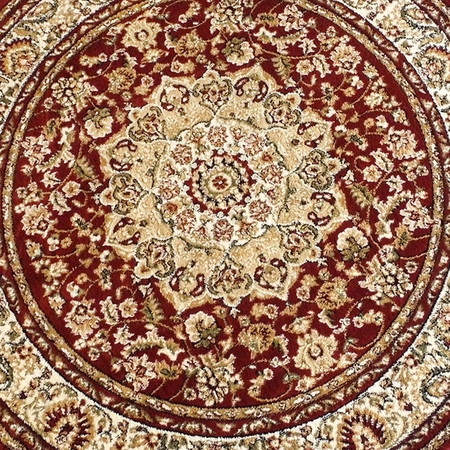 image:imageFlash Furniture Mersin Collection Persian Style Area Rug Olefin Black NonShedding Fibers 4 x 4 Octagon Jute Backing Hallway Entryway Bedroom Living RoomBurgundy